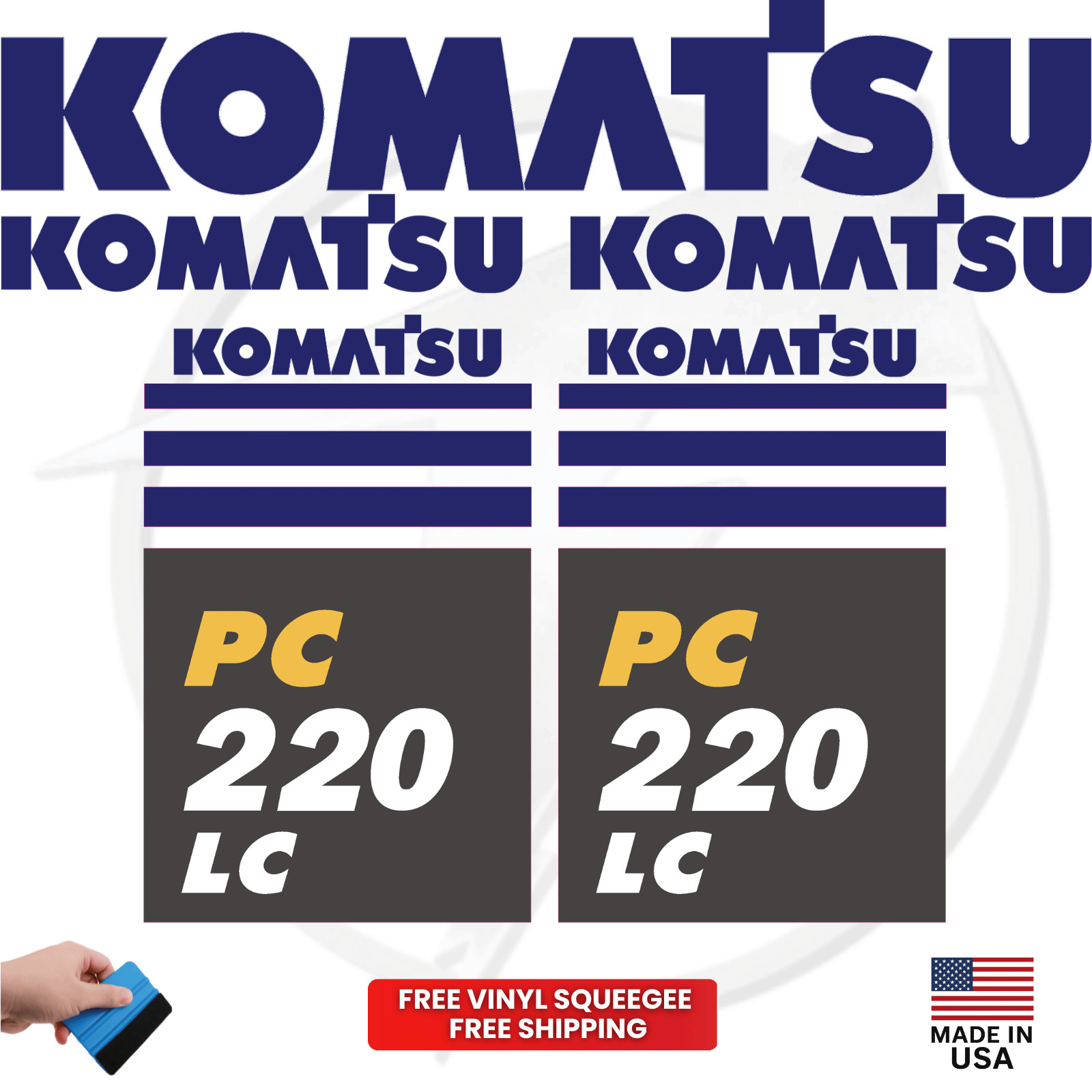 Fits Komatsu PC220LC Main Decals Excavator Stickers – Free shipping – 3M Vinyl