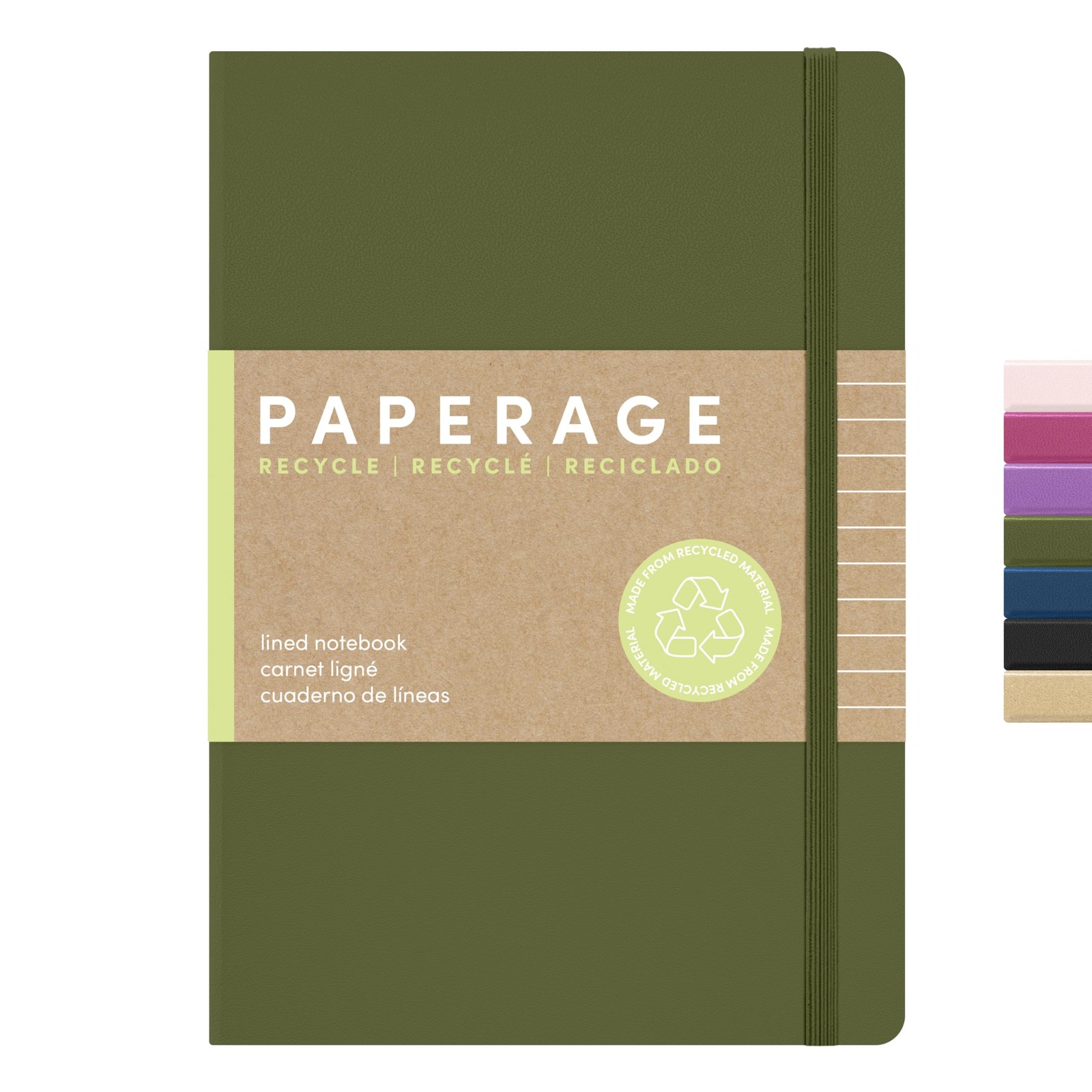 PAPERAGE Recycled Lined Journal Notebook, (Olive), 160 Pages, Medium 5.6 in x…