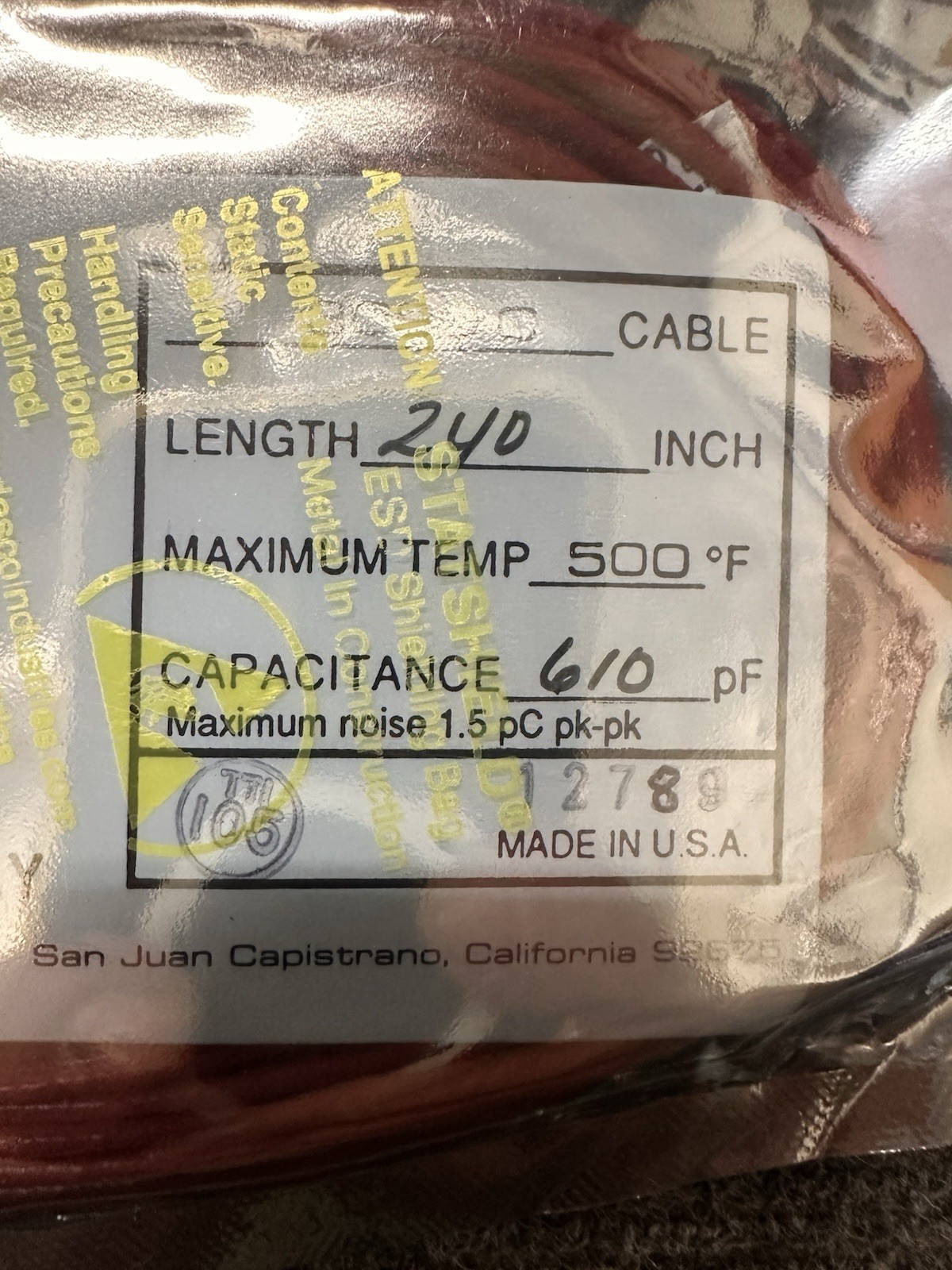 8 New Sealed Endevco 3090C Low Noise Accelerometer Cable 240 inch