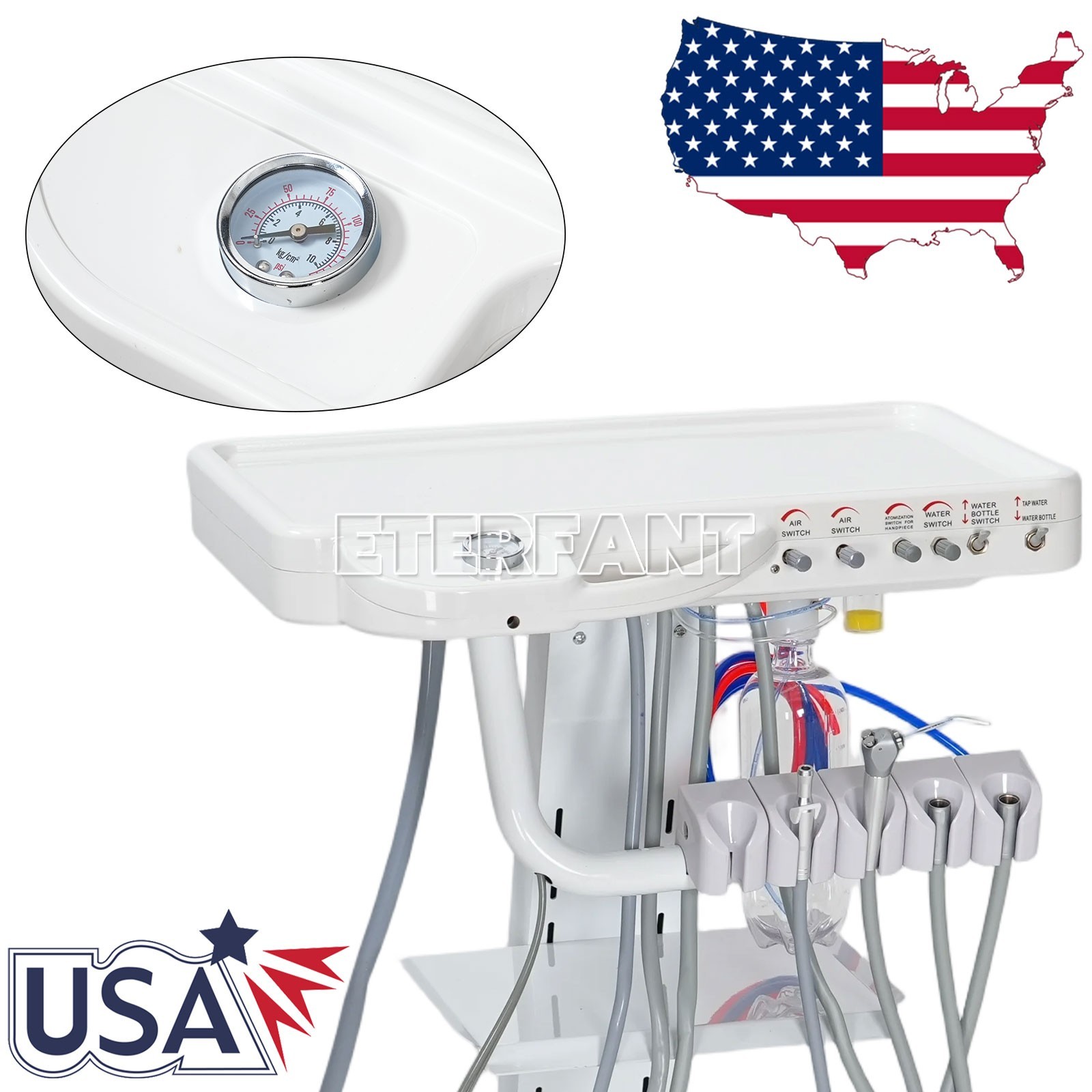 ETERFANT Dental Mobile Delivery Unit System Portable Cart 4 Holes GU-P302S/B029