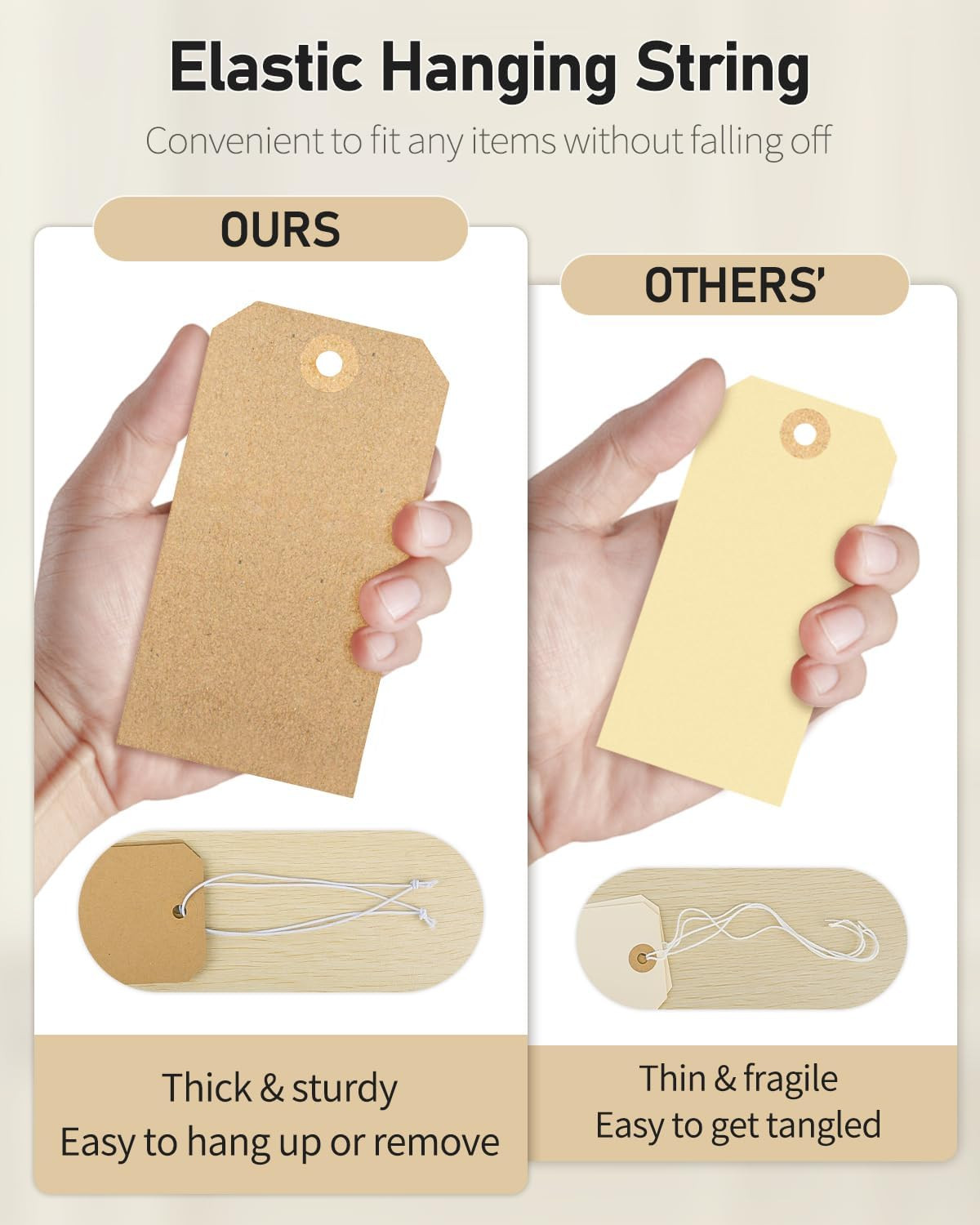 100 Pcs Kraft Blank Shipping Tags with Elastic String Attached Hanging Paper Tag
