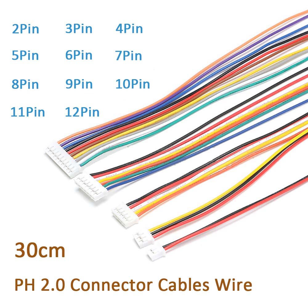 2.0 PH Connector Plug with Wires Cables 2/3/4/5/6/7/8/9/10/11/12 Pin 30 cm