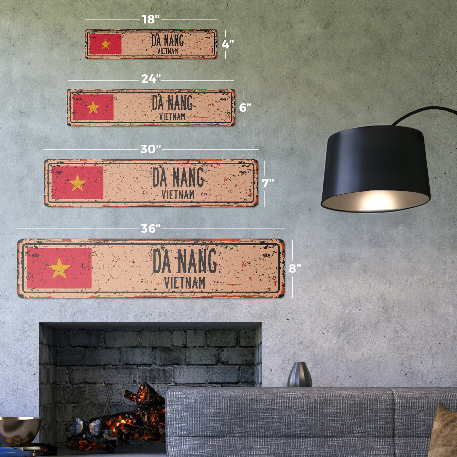 DA NANG VIETNAM Vintage Street Sign Vietnamese flag city country road rustic