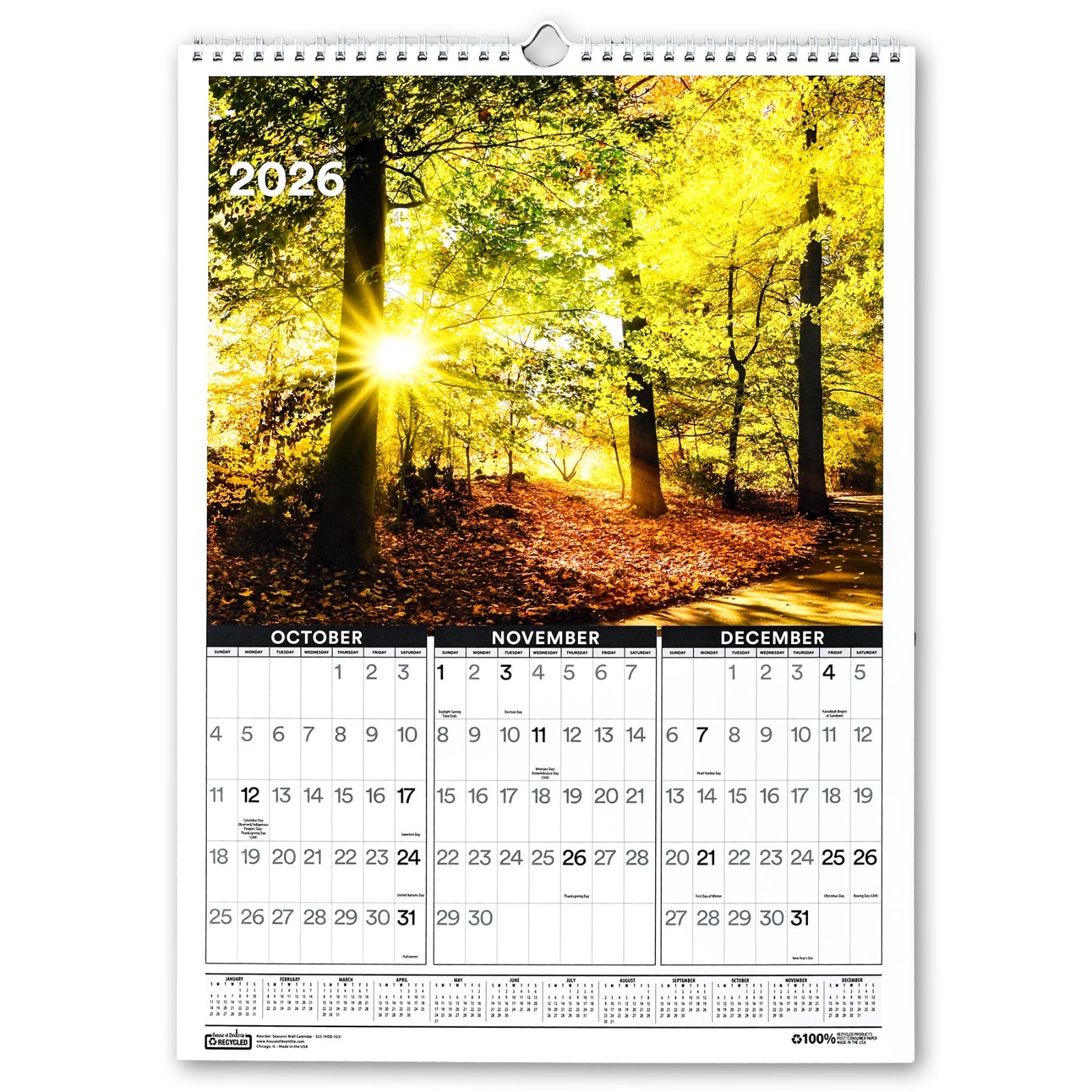 2026 323 HOD323 Seasons 3-Month Wall Calendar by House of Doolittle, 12 x 16-1/2