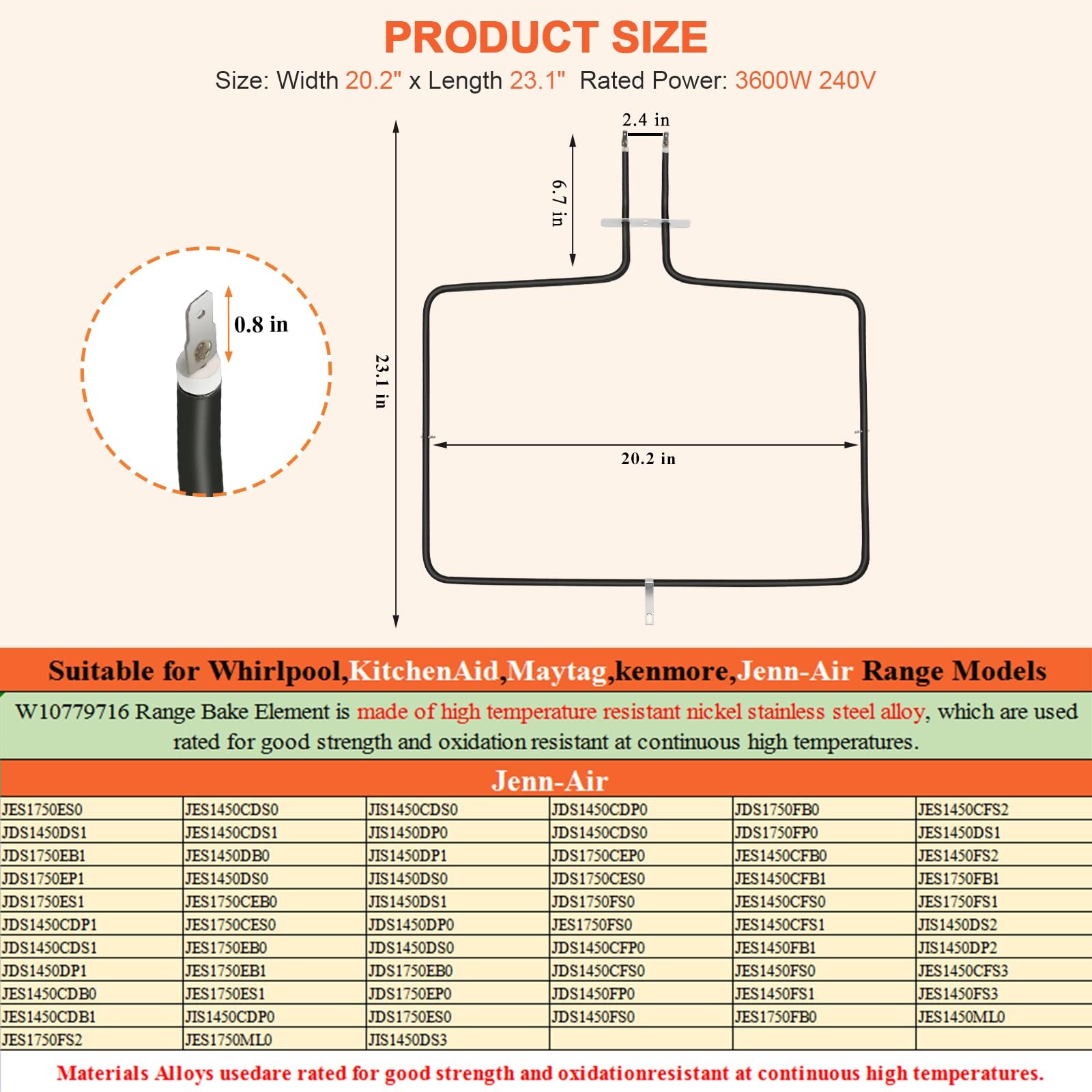 Beaquicy W10779716 Oven Bake Element – Replacement for Whirlpool Black