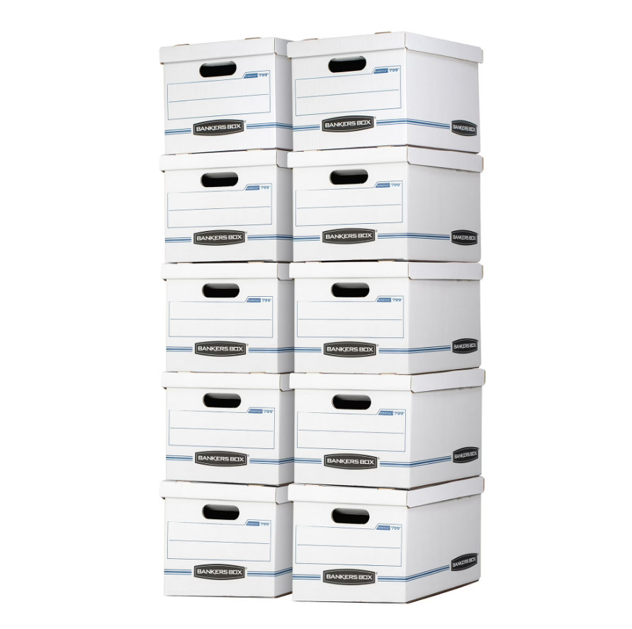 Bankers Box Basic Duty Letter/Legal File Storage Box with Lids, 10 Pack