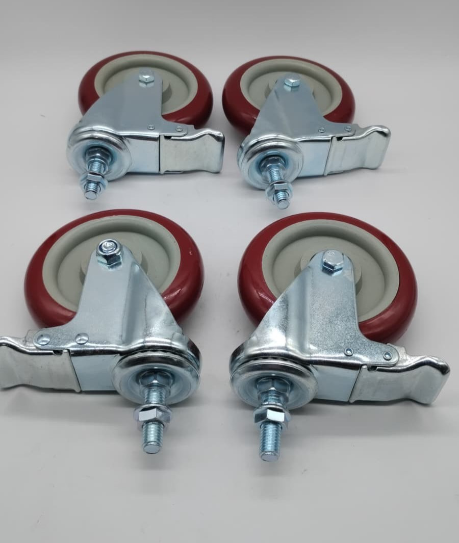 Finnhomy 5 Inch Swivel Caster Wheels Threaded Stem Heavy Duty Red 2200Lbs, 4 pk