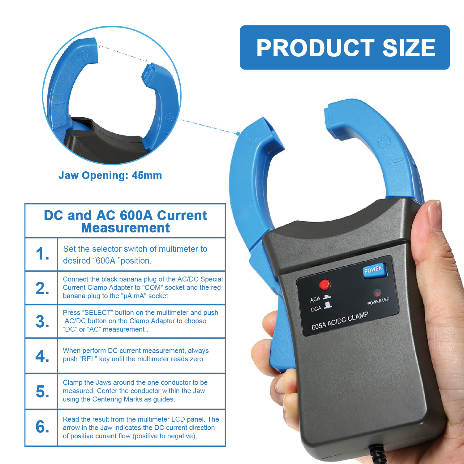 HoldPeak Current Clamp Adapter Oscilloscope Multimeter Meter AC/DC 600A Clamp-on