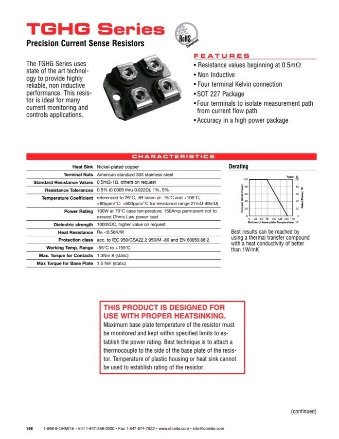 1 Piece – OHMITE TGHGCR0010FE I Sense Resistor .001 ohm 100W Ships **FREE**