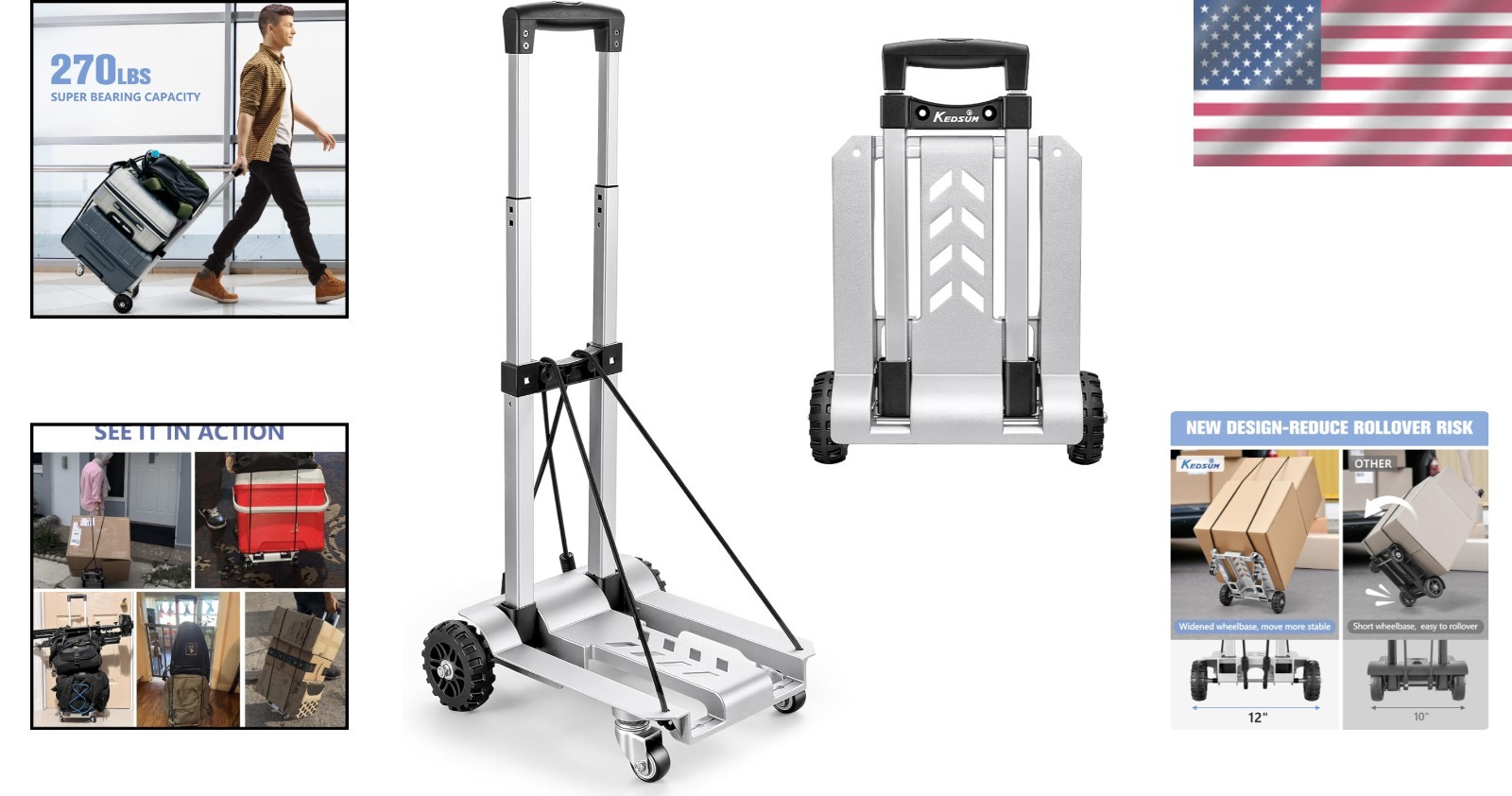 Durable 270LB Utility Luggage Cart – Foldable with No Assembly Required