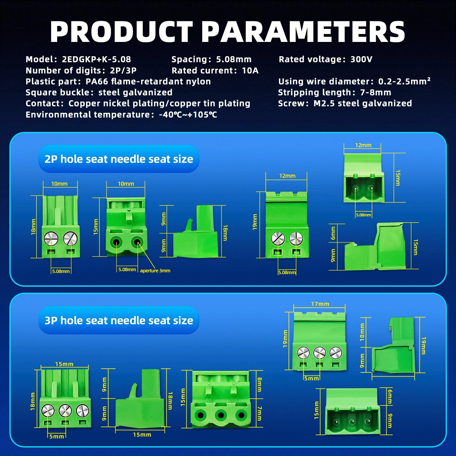5.08mm Pitch PCB Mount Screw 2PIN 3PIN 4PIN 5PINSize: 28 Pairs 5.08mm Pitch PCB