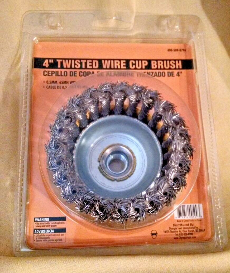 TWISTED WIRE CUP BRUSH 4 INCH NEW OLYMPIA TOOLS 400-509-0796 0.5 MM RPM 8500.