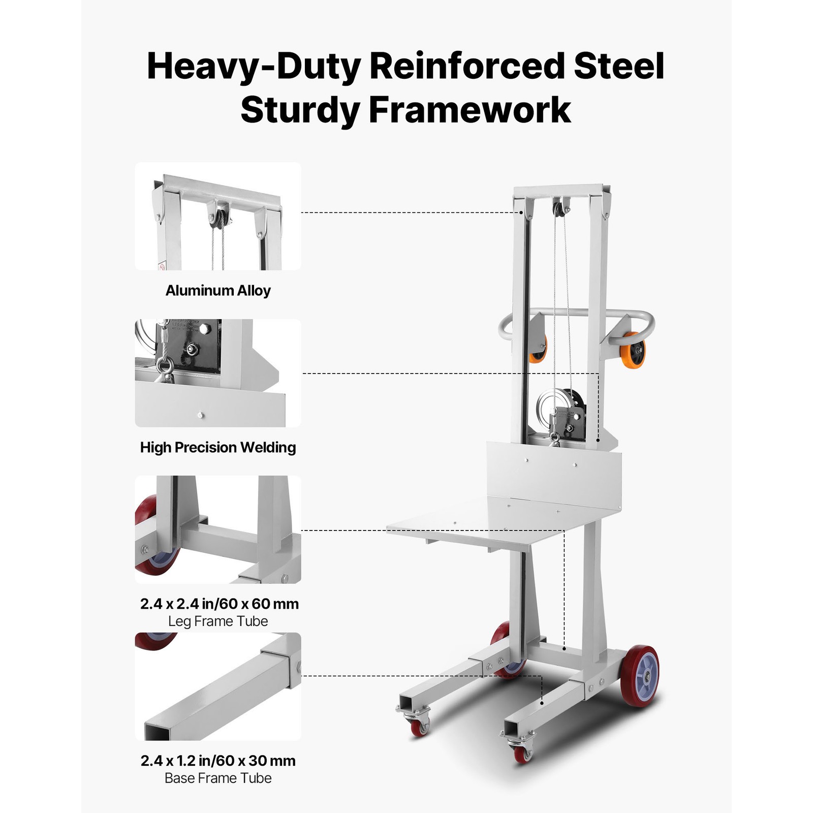 Uimoso Material Lift Winch Stacker 330/400/551 lbs Max Lift Height 42.9/51.1/70″