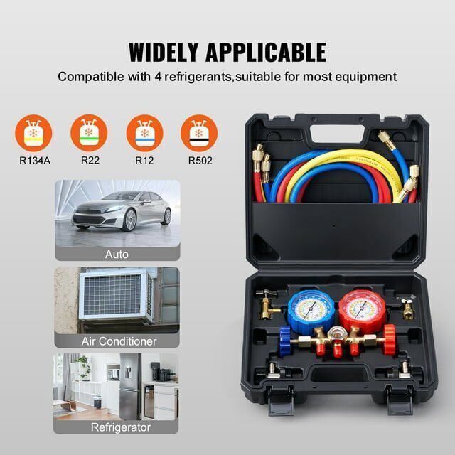 AC Manifold Gauge Set Brass HVAC R12 R134A R502 R404A R22 Air Refrigeration Kit*
