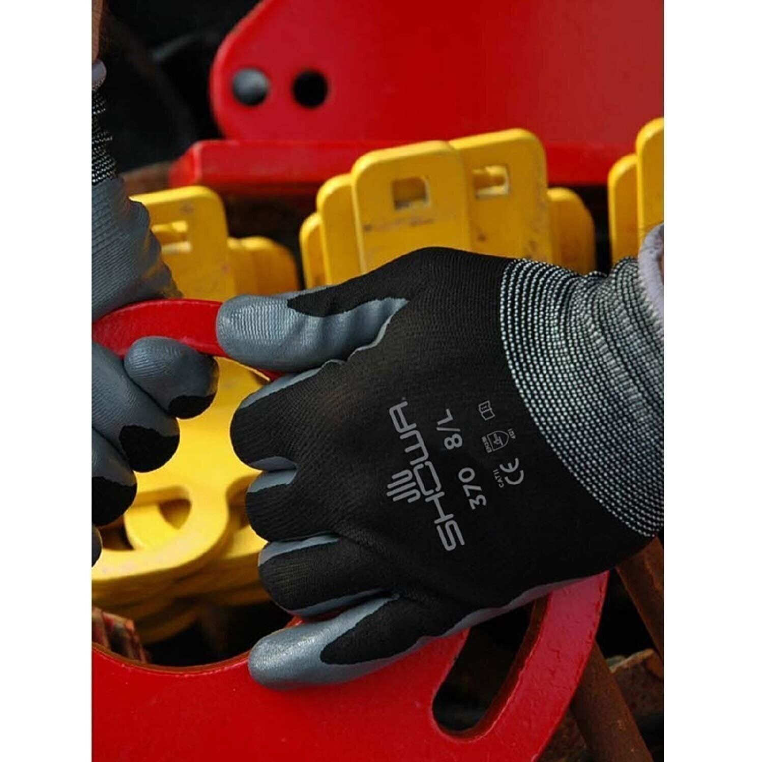 Showa Atlas 370B Black Work Gloves with Nitrile Coating (144 Pair Case/12 Dozen)