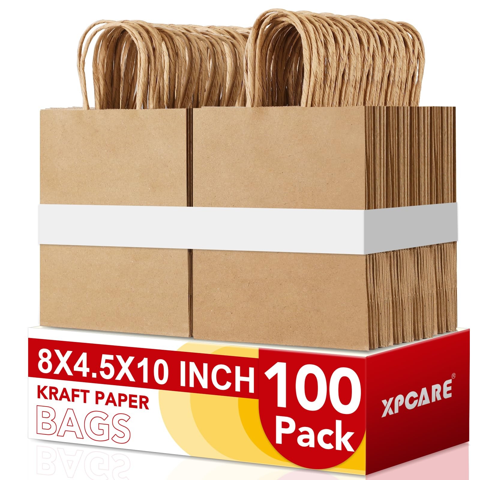 XPCARE 100Pack Brown Paper Bags 8×4.5×10 Inch, 1 Count (Pack of 100),
