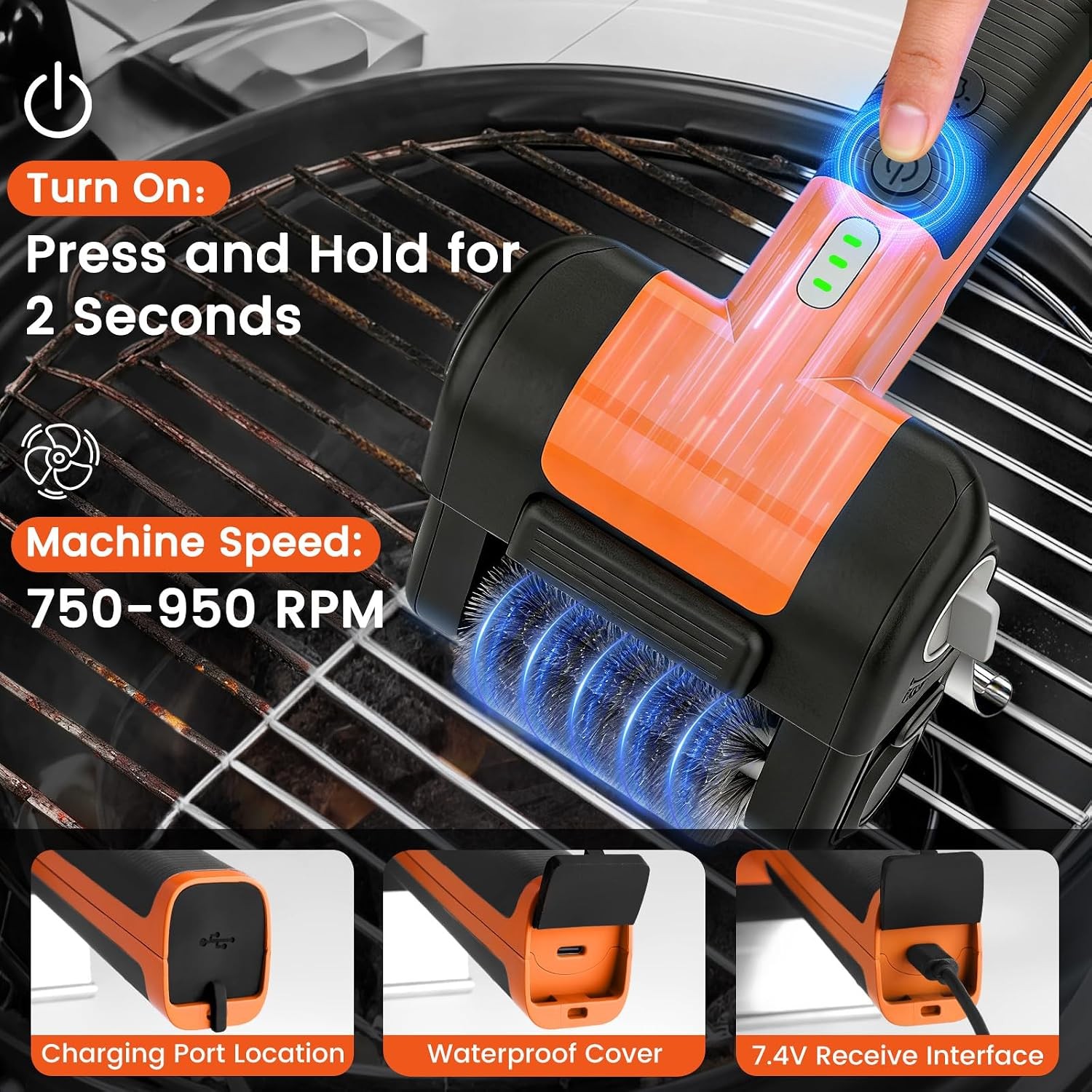 Electric Grill Brush, 950 RPM Cordless Electric BBQ Grill Cleaner with 4500mAh