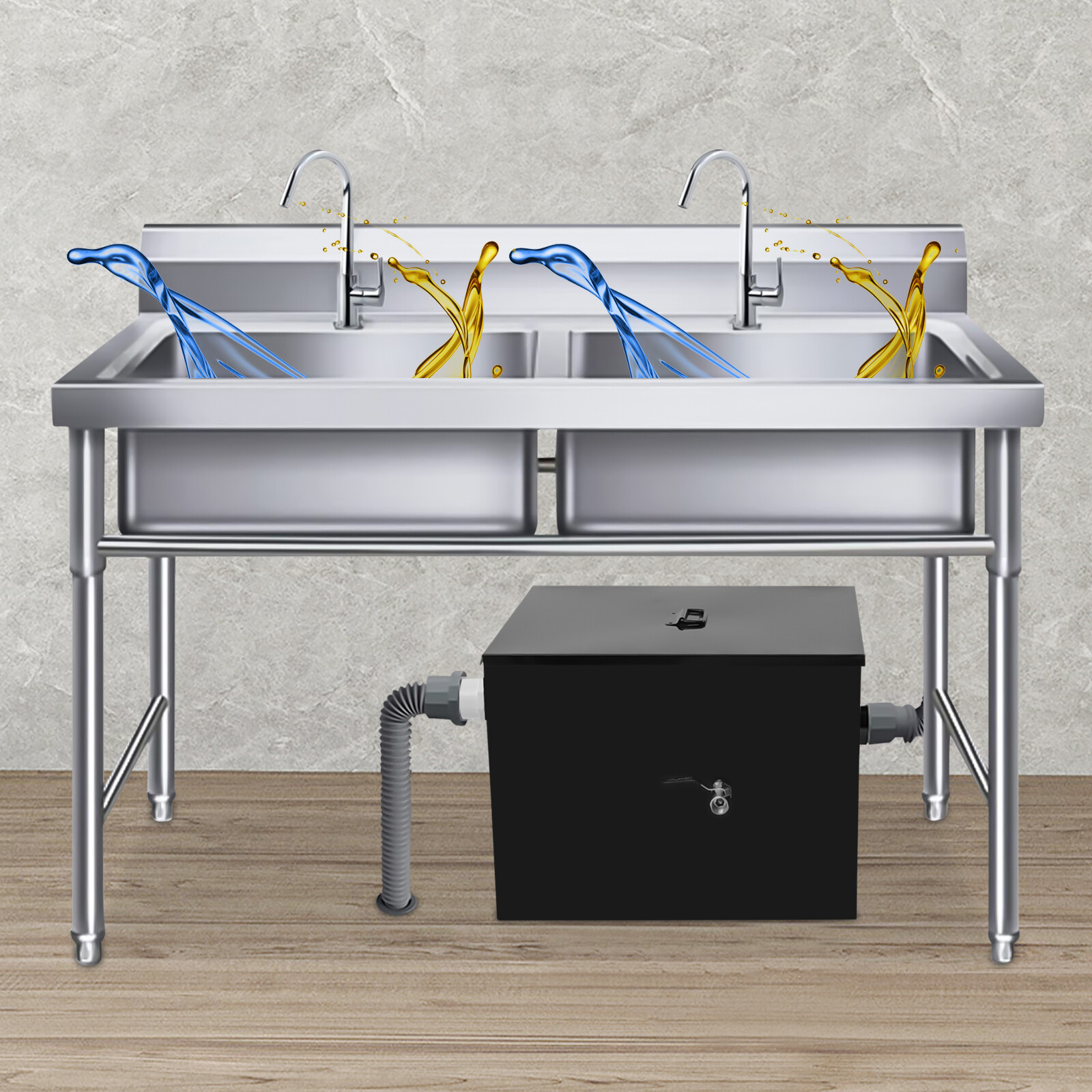20lbs Commercial Grease Trap Stainless Steel Interceptor For Home/Restaurant
