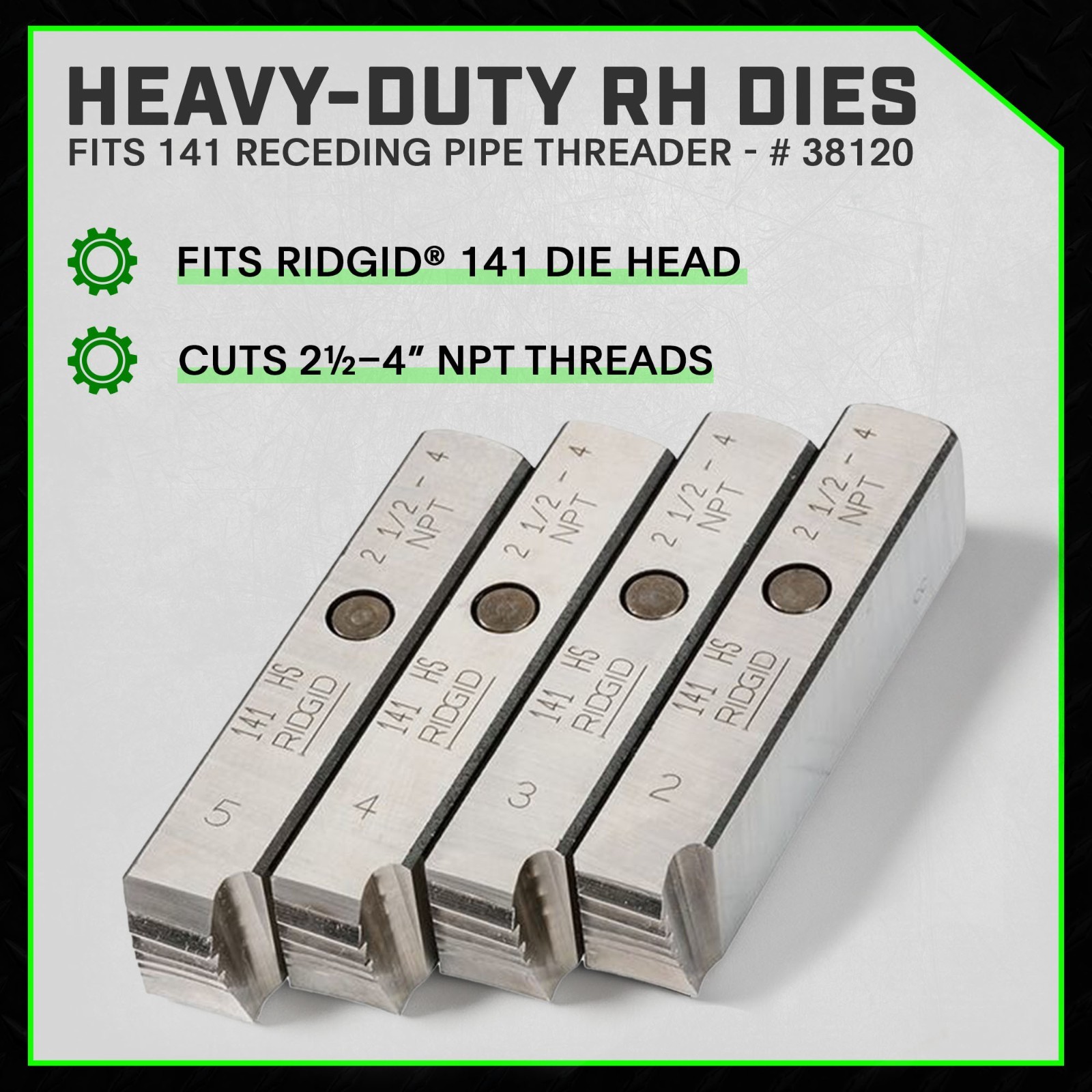 Staten Tools 38120 RH Dies 2-1/2″ – 4″ fits RIDGID® 141 Pipe Receding Geared Thr