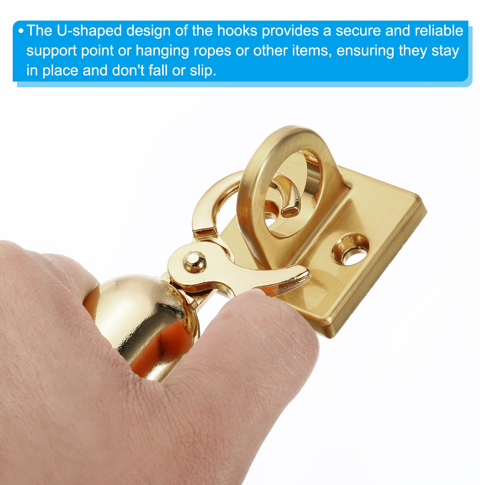 Pad Eye Plate U Hooks Ceiling Hook Wall Mount Loop for Hanging Ropes Golden 2PCS