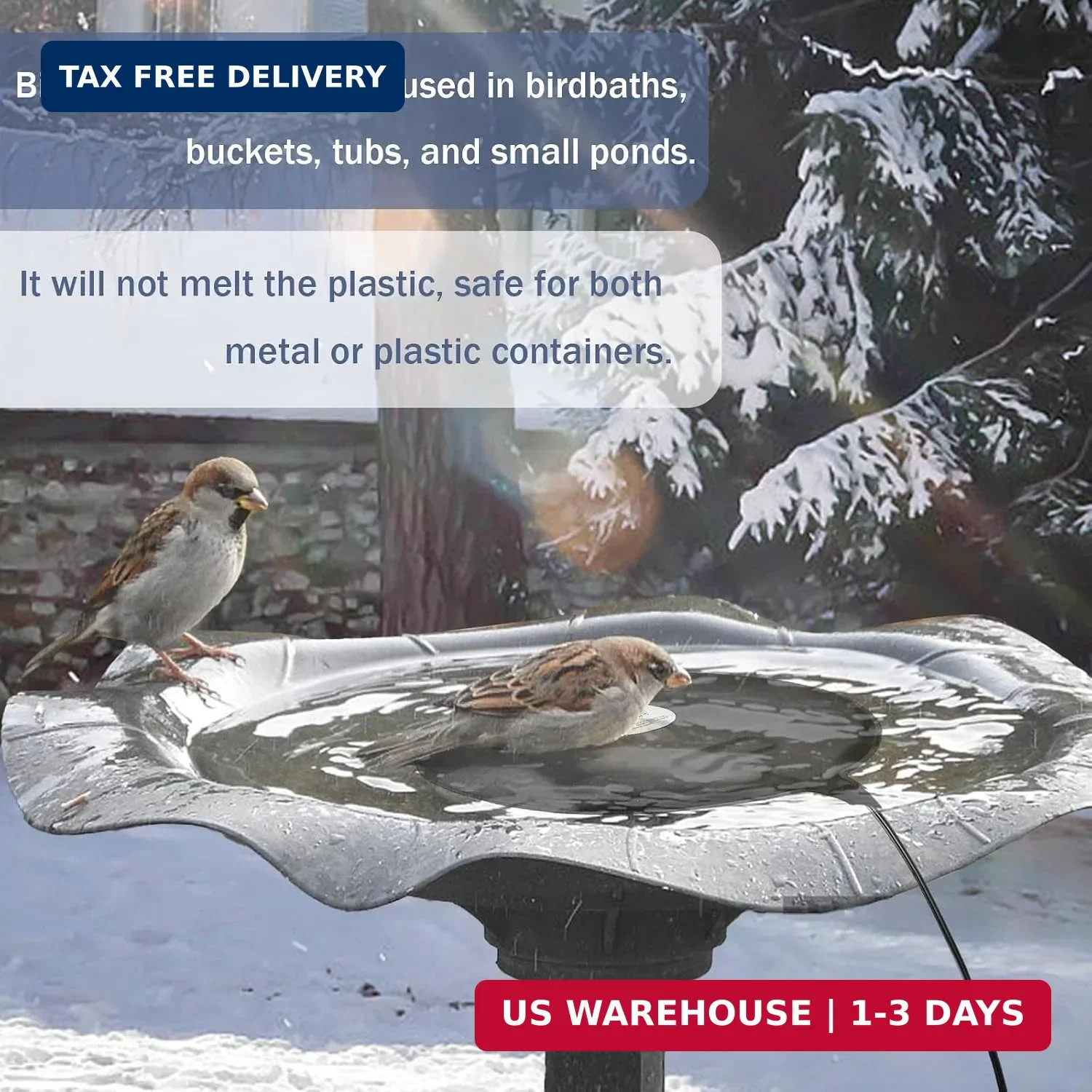 Bird Bath De Icer 60w Deicer 9.45-inch Submergible Utility with Thermostatic Con