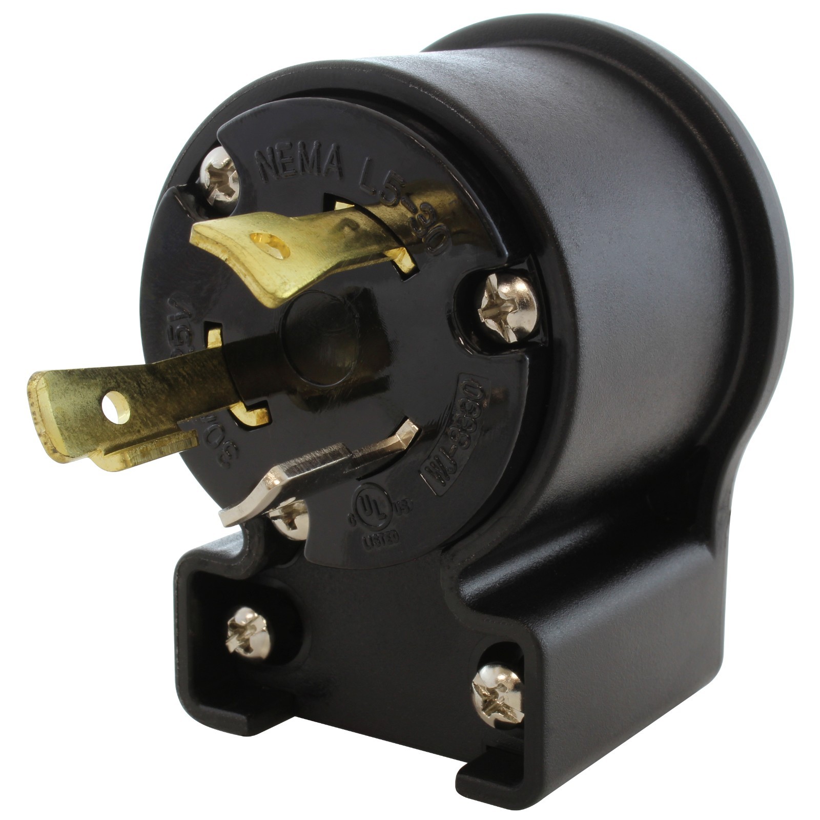 AC WORKS® Right Angle NEMA L5‑30P Plug, 30A 125V Locking Male 3-Prong