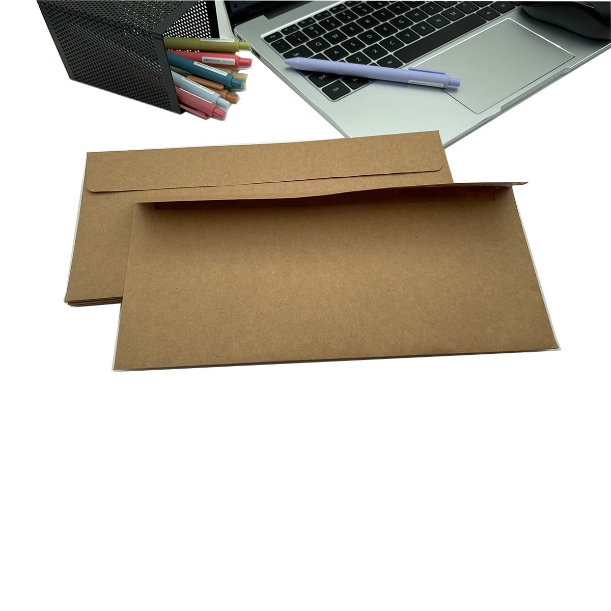 Burasari 80Qty#10 Brown Kraft Business envelopes 4.125 x 9.5 inches, brown