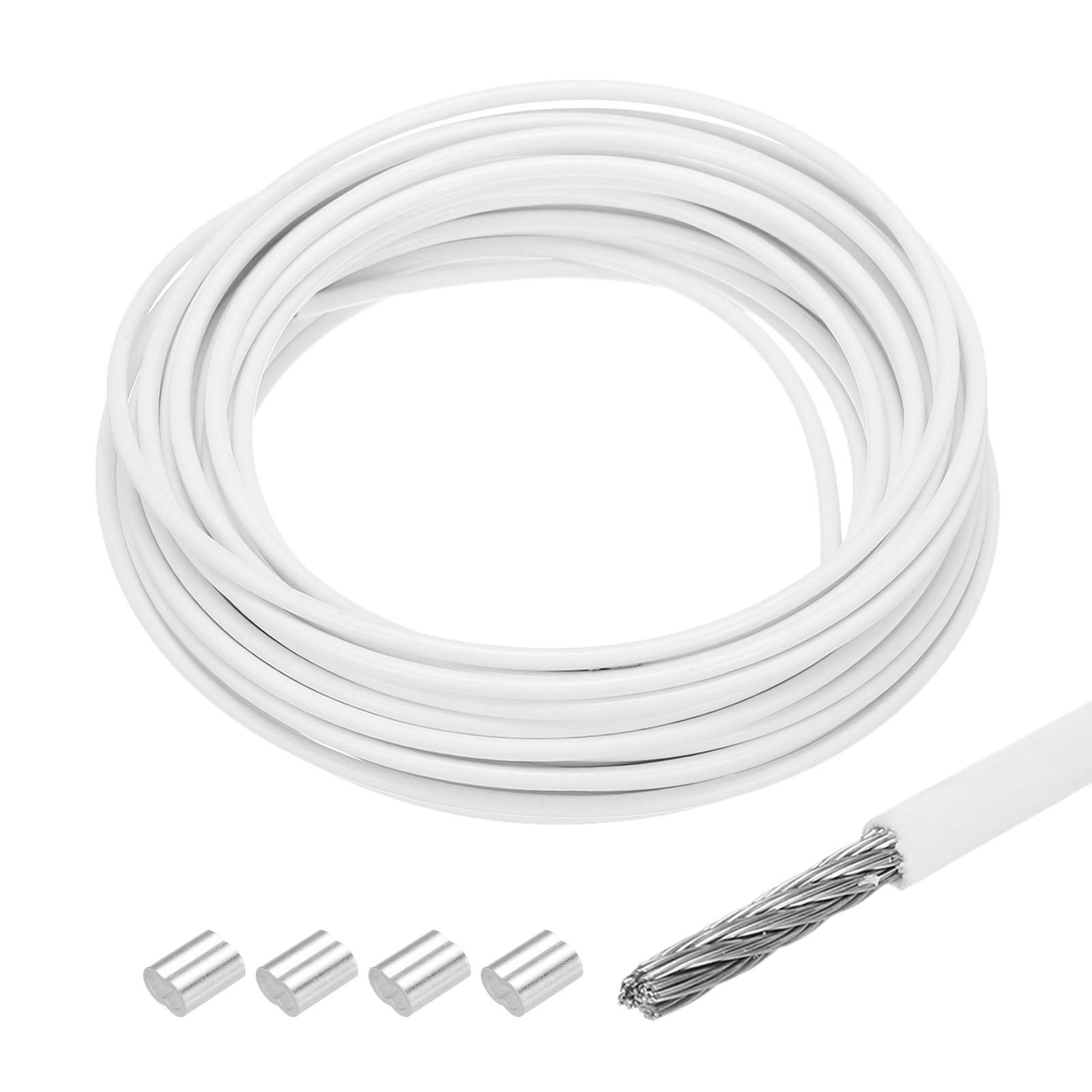 33Ft(10m) Wire Rope 1/8″(3mm) with 4Pcs Aluminum Sleeves White