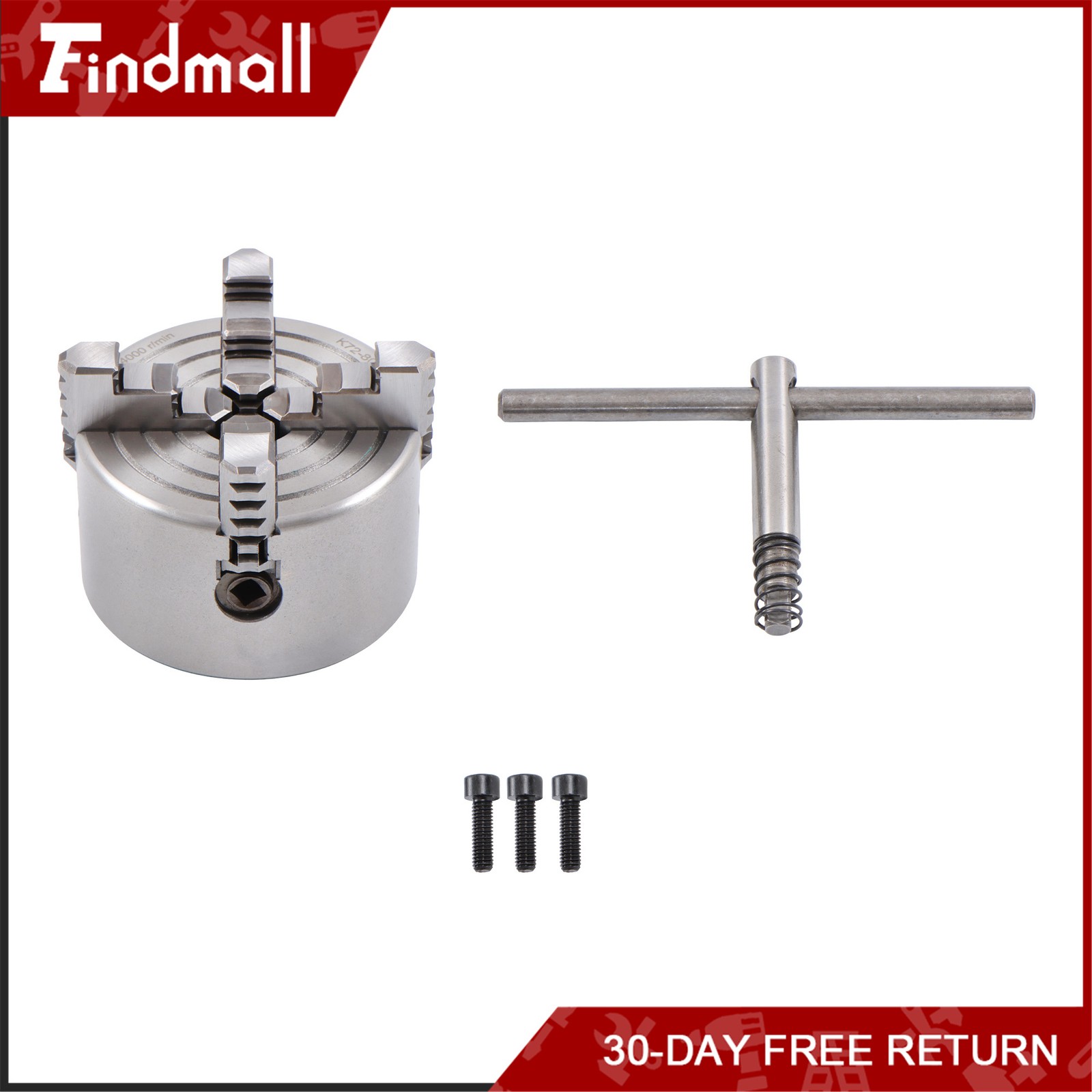 Findmall K72-80 4 Jaw Chuck 3″ 80mm Independent Metal Lathe Chuck