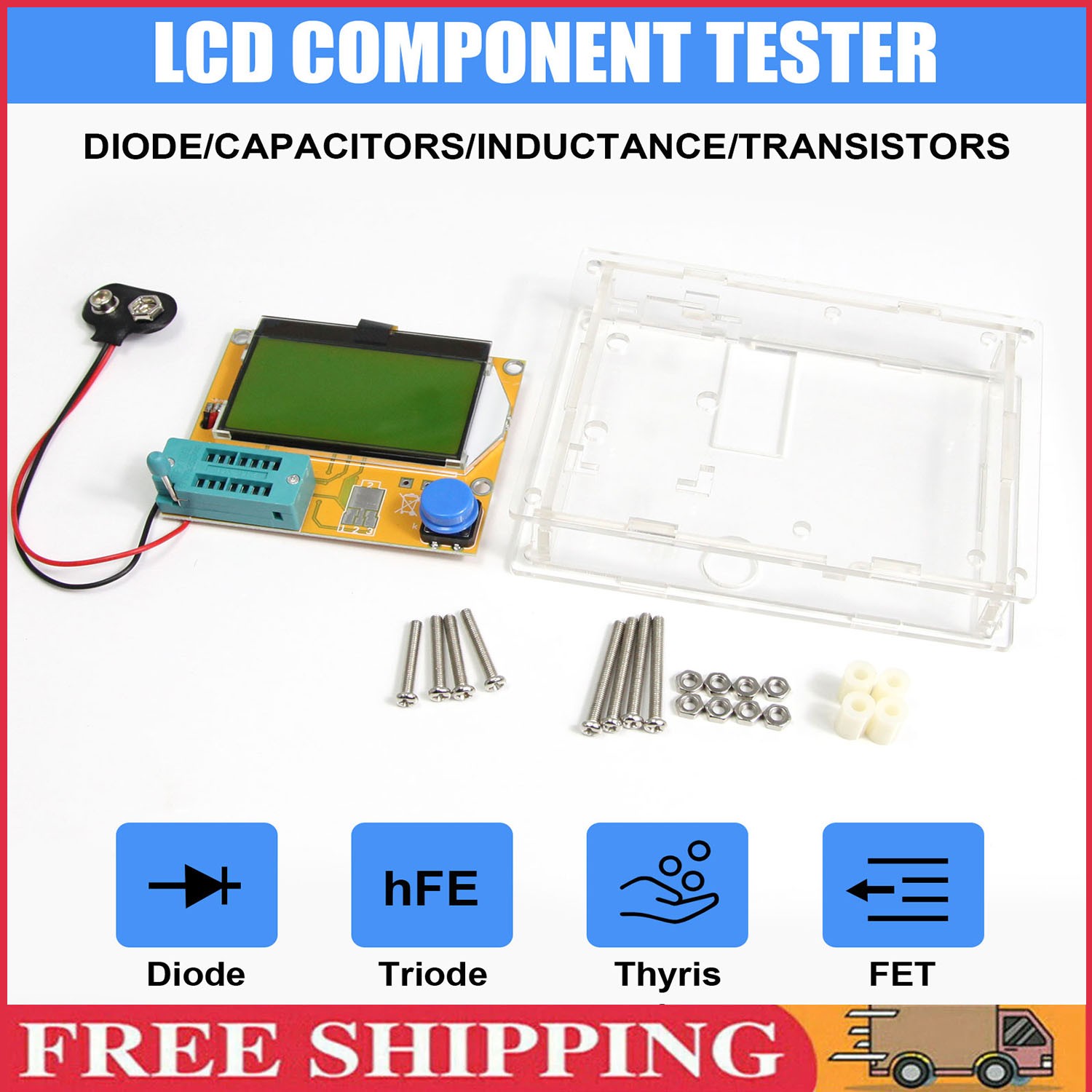 Digital LCD Component Tester Transistor Diode Capacitor Inductor Resistor Meter、