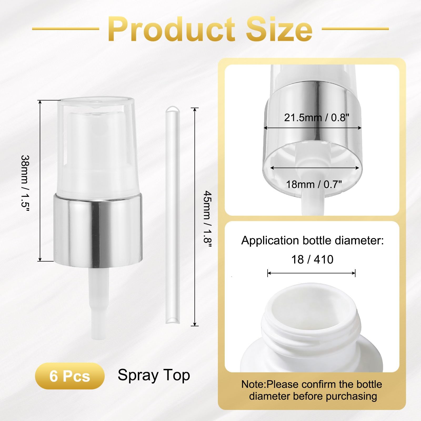 uxcell 6 Pcs Silver White Spray Top, 18/410 Fine Mist 18/410,