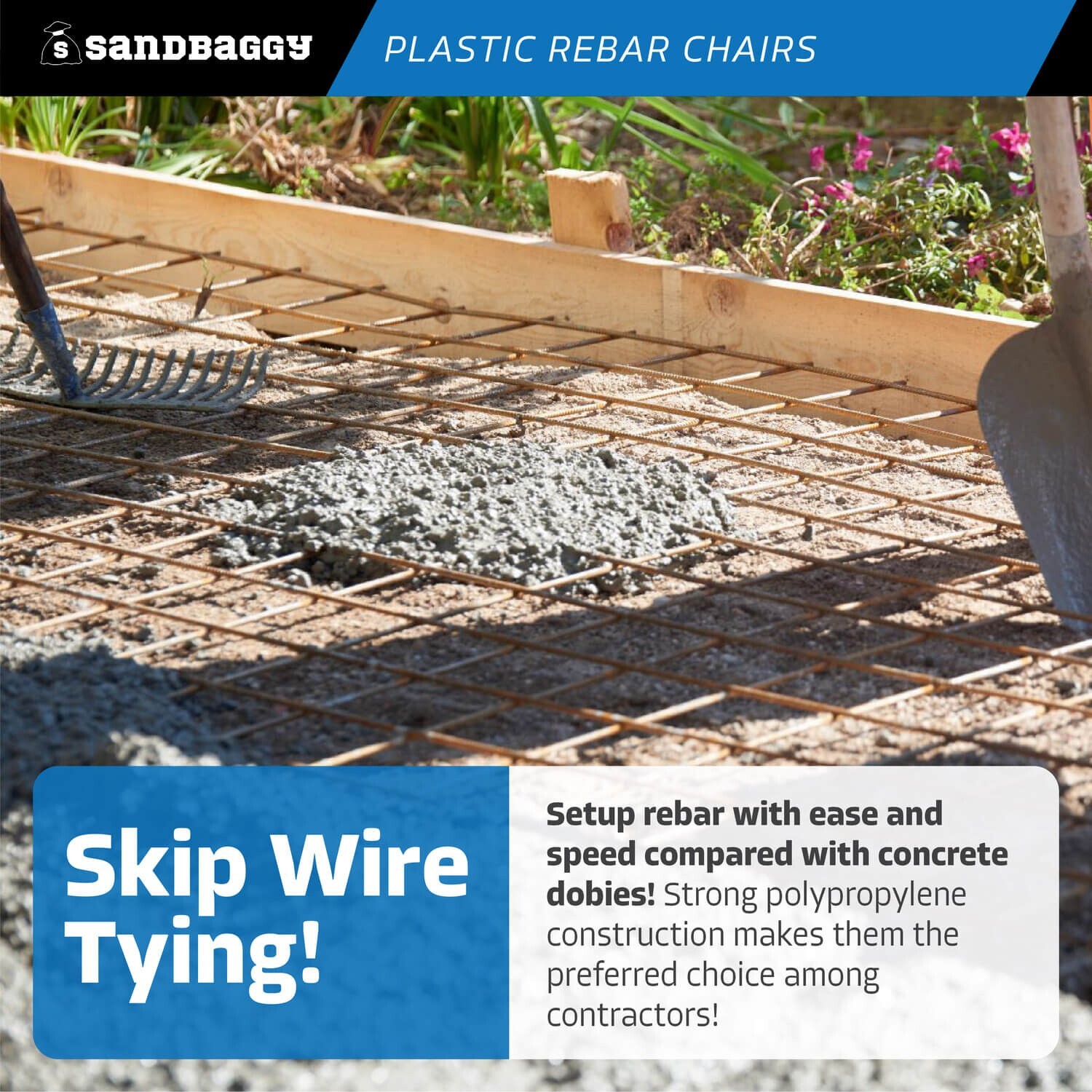 Sandbaggy 2-1/4 Inch Rebar Plastic Chair | Fits Rebar #3 to #5 | Heavy Duty