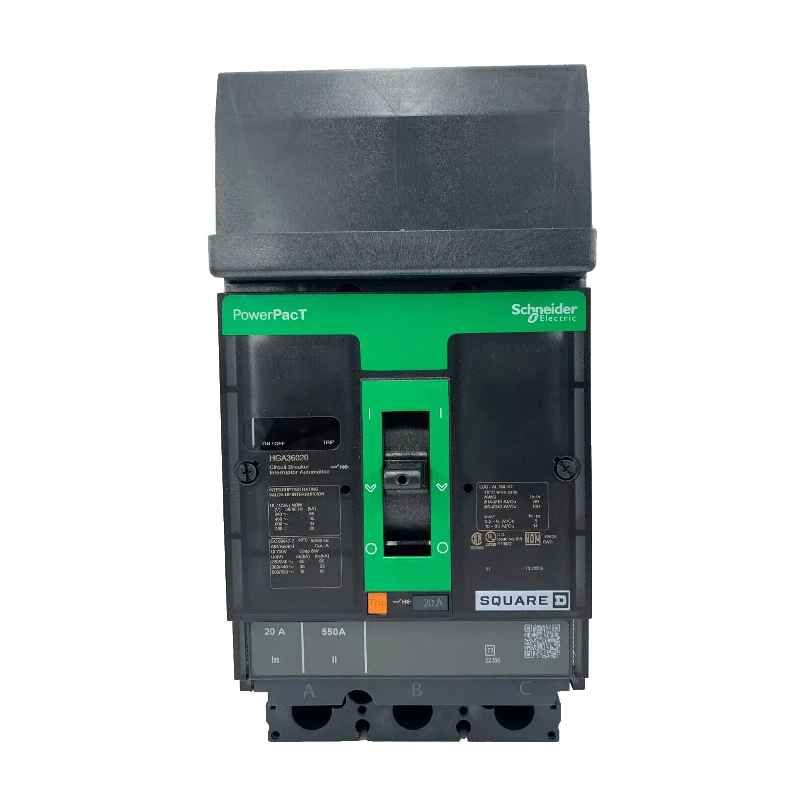 NIB – Square D – HGA36020 – Circuit Breaker, Powerpact H, 20A, 3 Pole, I-Line