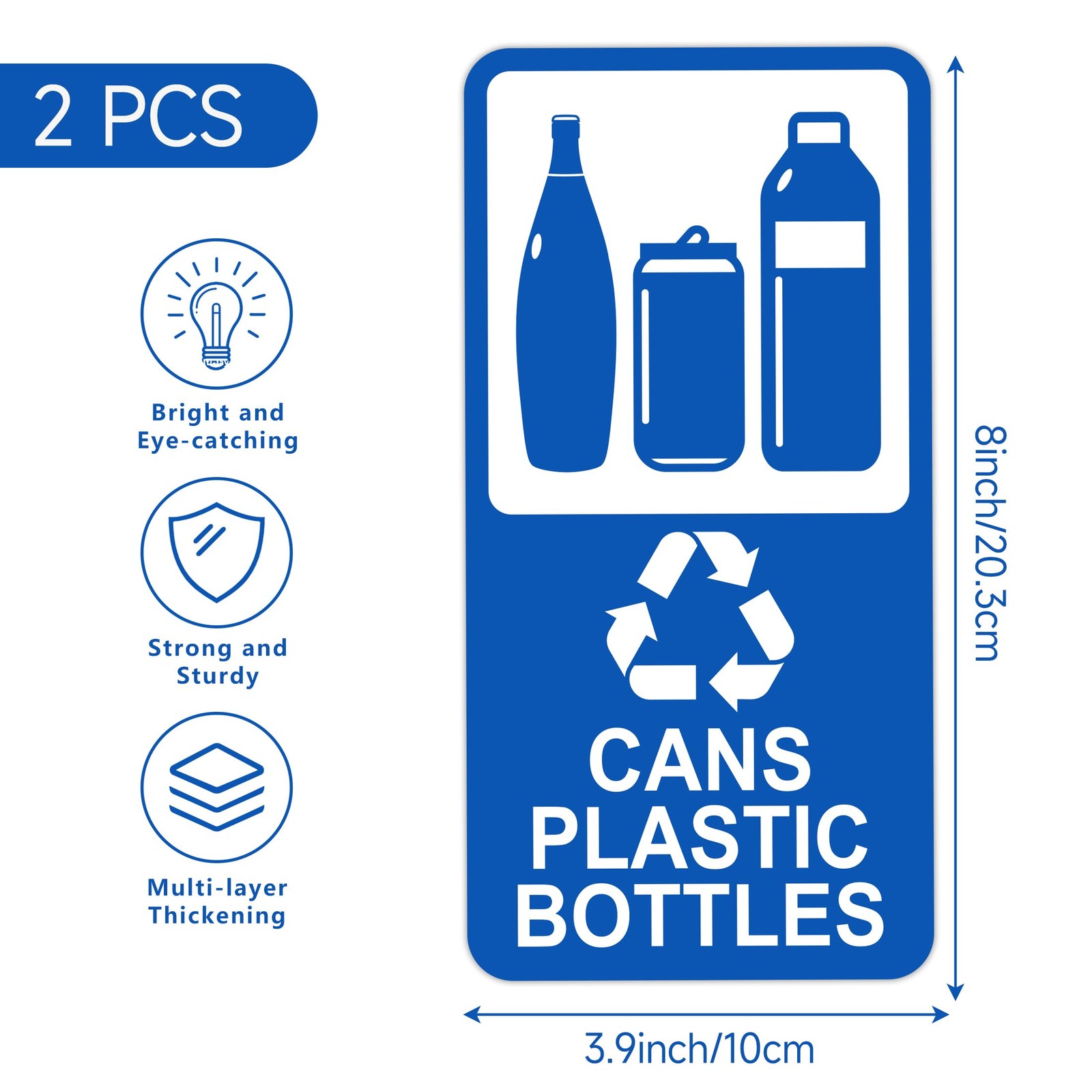 2PCS Recycle Sign for Trash 3.94IN, Cans Plastic Bottles(Blue )