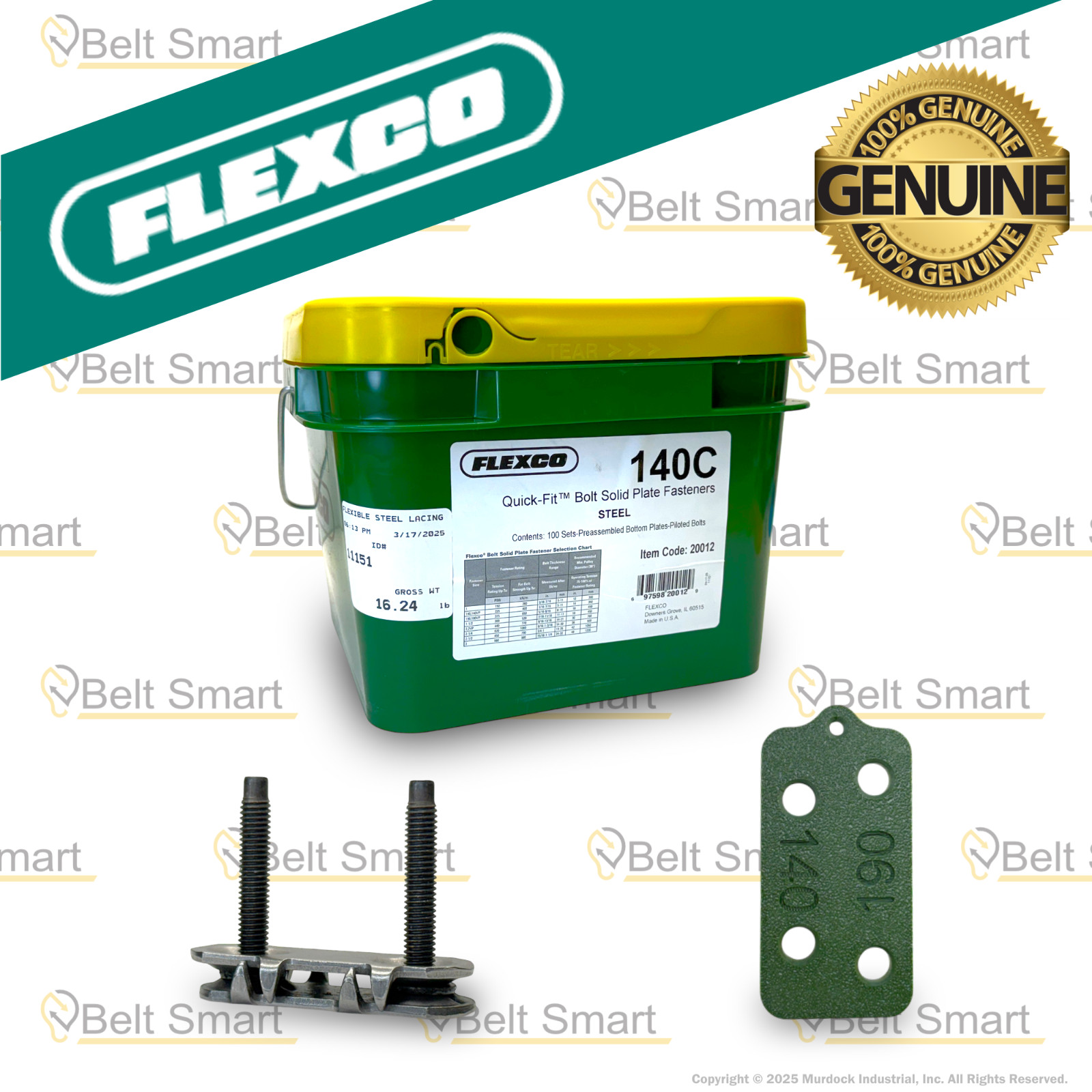 Genuine Flexco 140C Conveyor Belt Fastener #20012 (100 pc) w/ Belt Repair Gauge