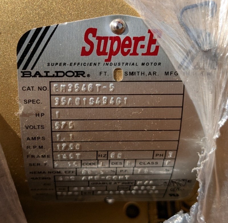 Baldor Super-E EM3546T-5 TEFC Electric Motor 575 VAC 1750 RPM Frame 145T