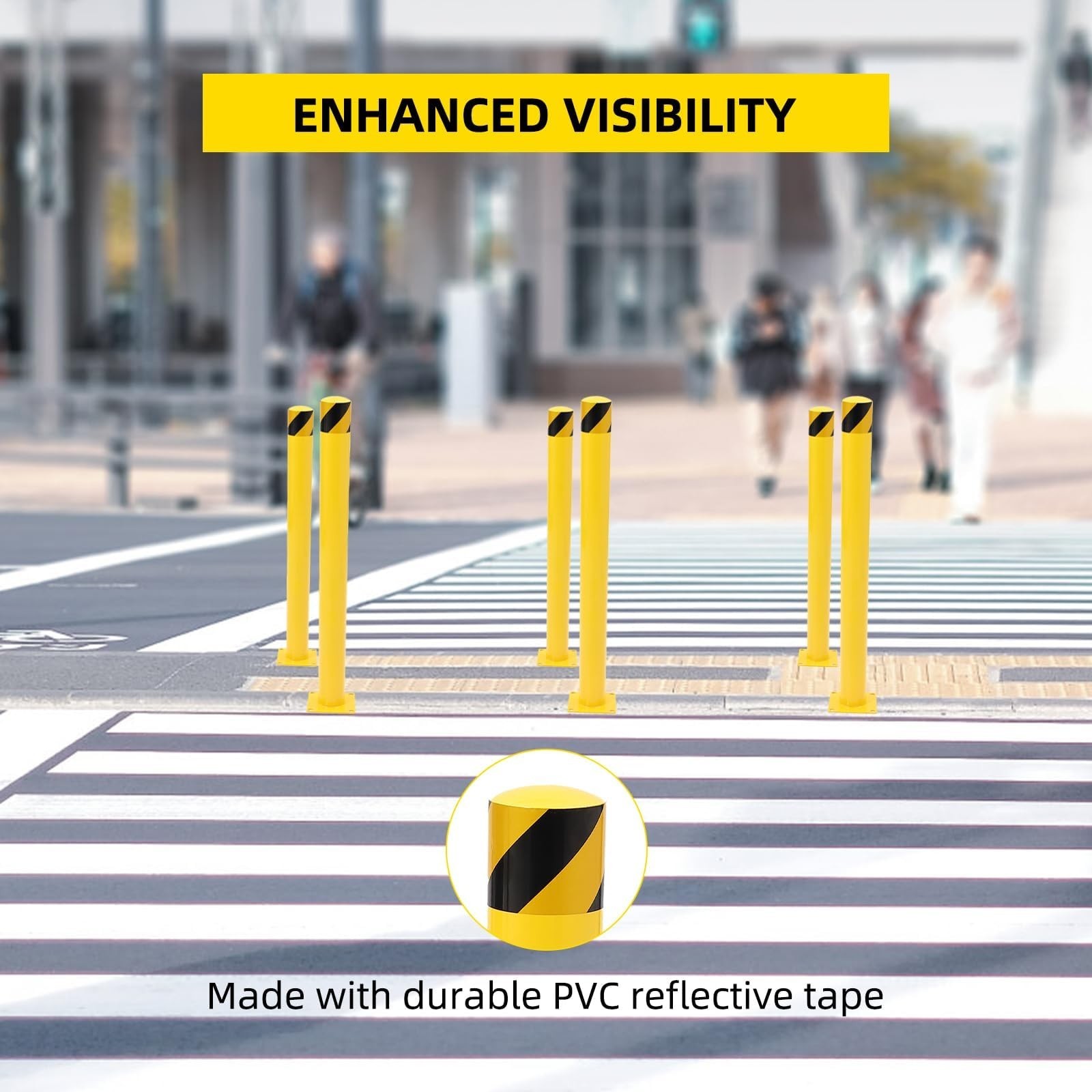 4Pack Steel Safety Bollard 48 Inch Height Bollard Post 4.5 Inch Diameter Yellow