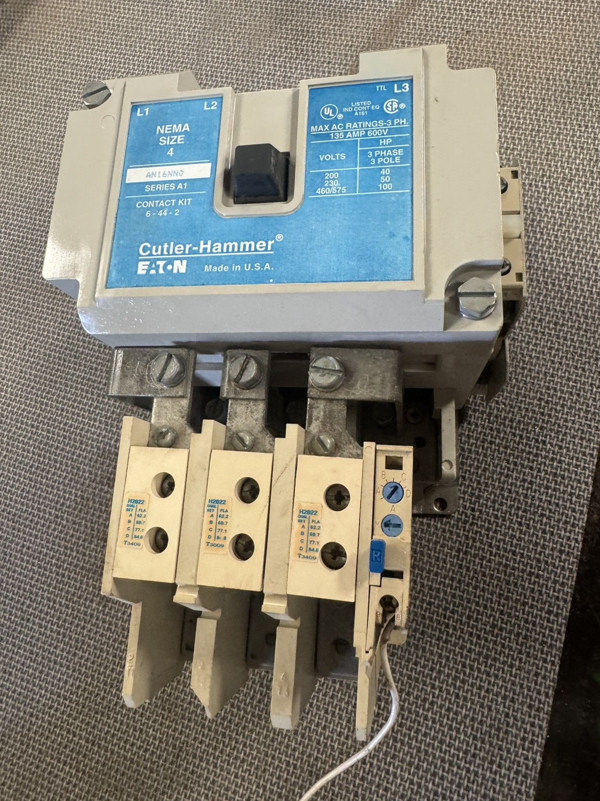 Cutler-Hammer AN16NN0A Size 4 Contactor w/ 120V Coil, 2NO Contacts, No OLR (Used
