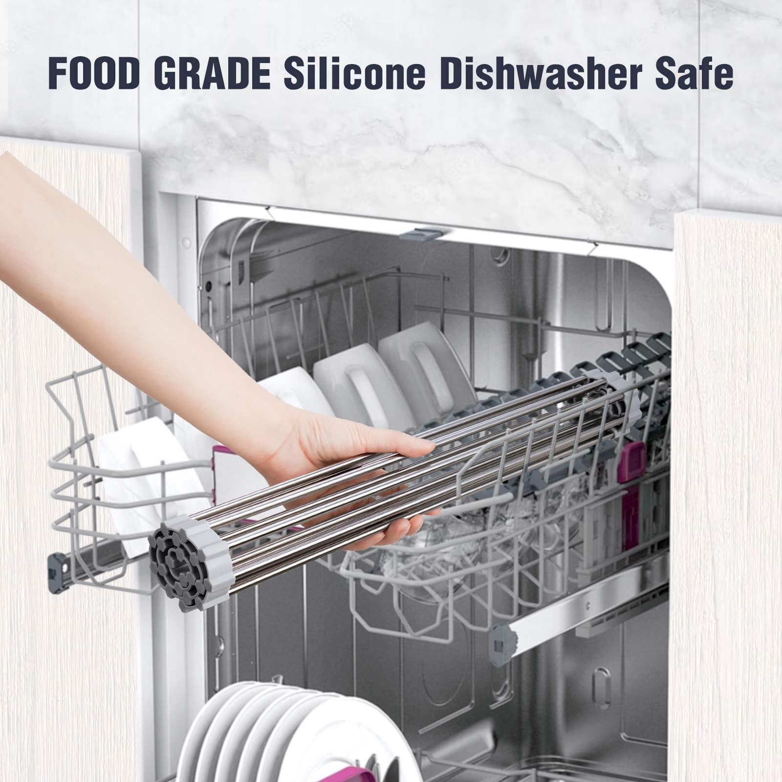 Tomorotec 17.7″ x 15.5″ Roll Up Dish Drying Rack Over 17.7 x 15.5 in, Gray