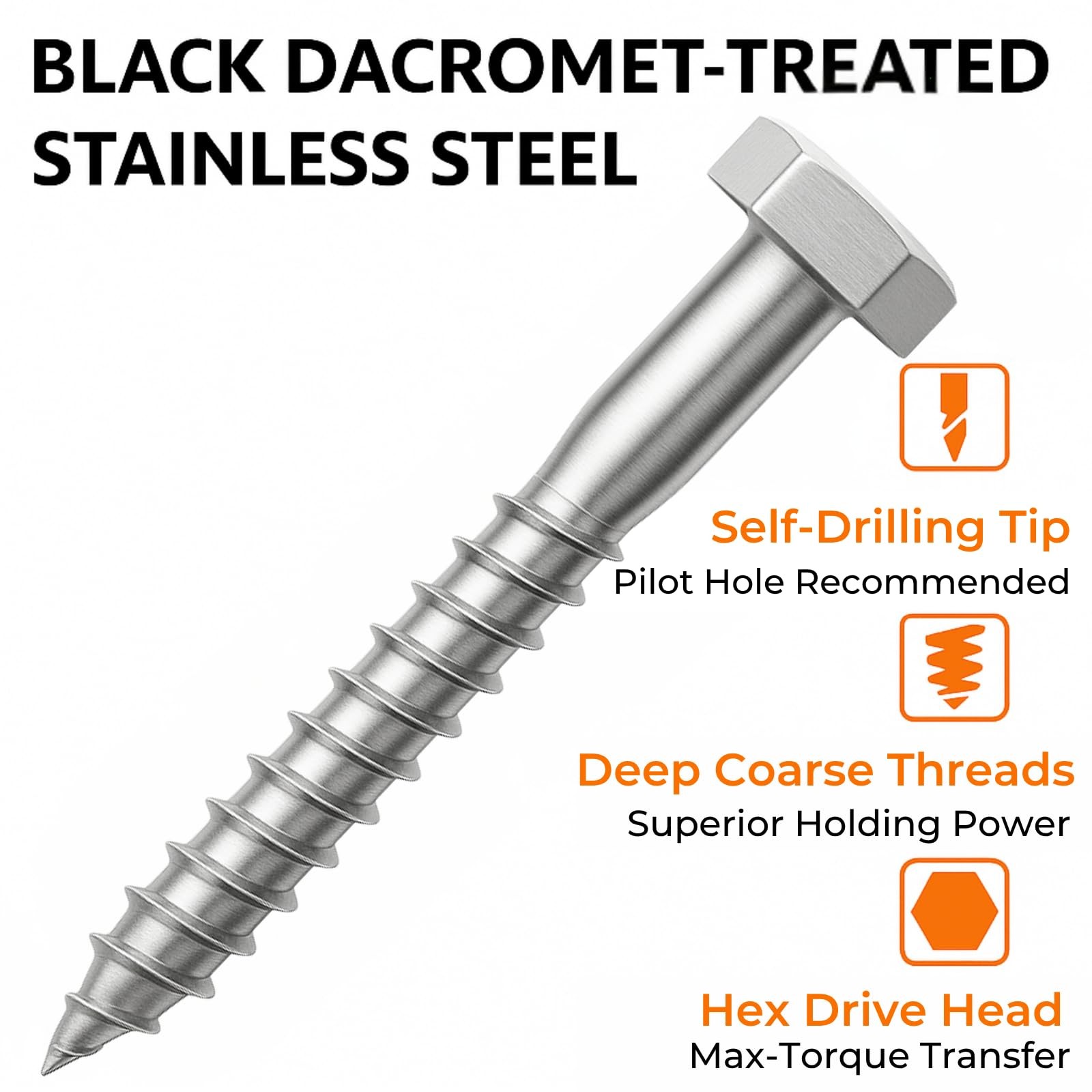 1/2 x 1-1/2 Lag Bolts, 10 PCs Heavy Duty 304 Stainless Steel Wood Lag Screws …