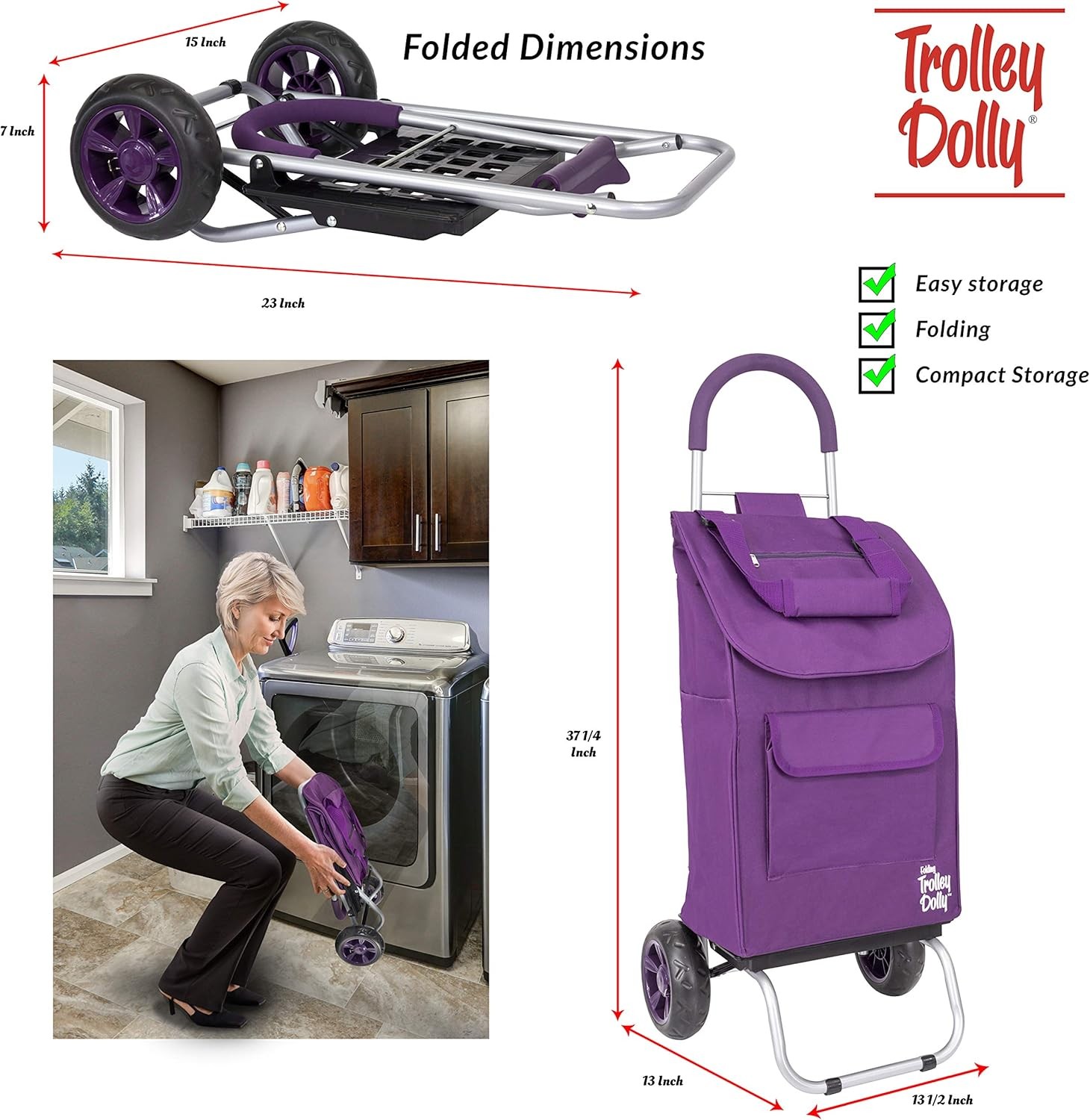 dbest products Trolley Dolly Purple Foldable Shopping cart for