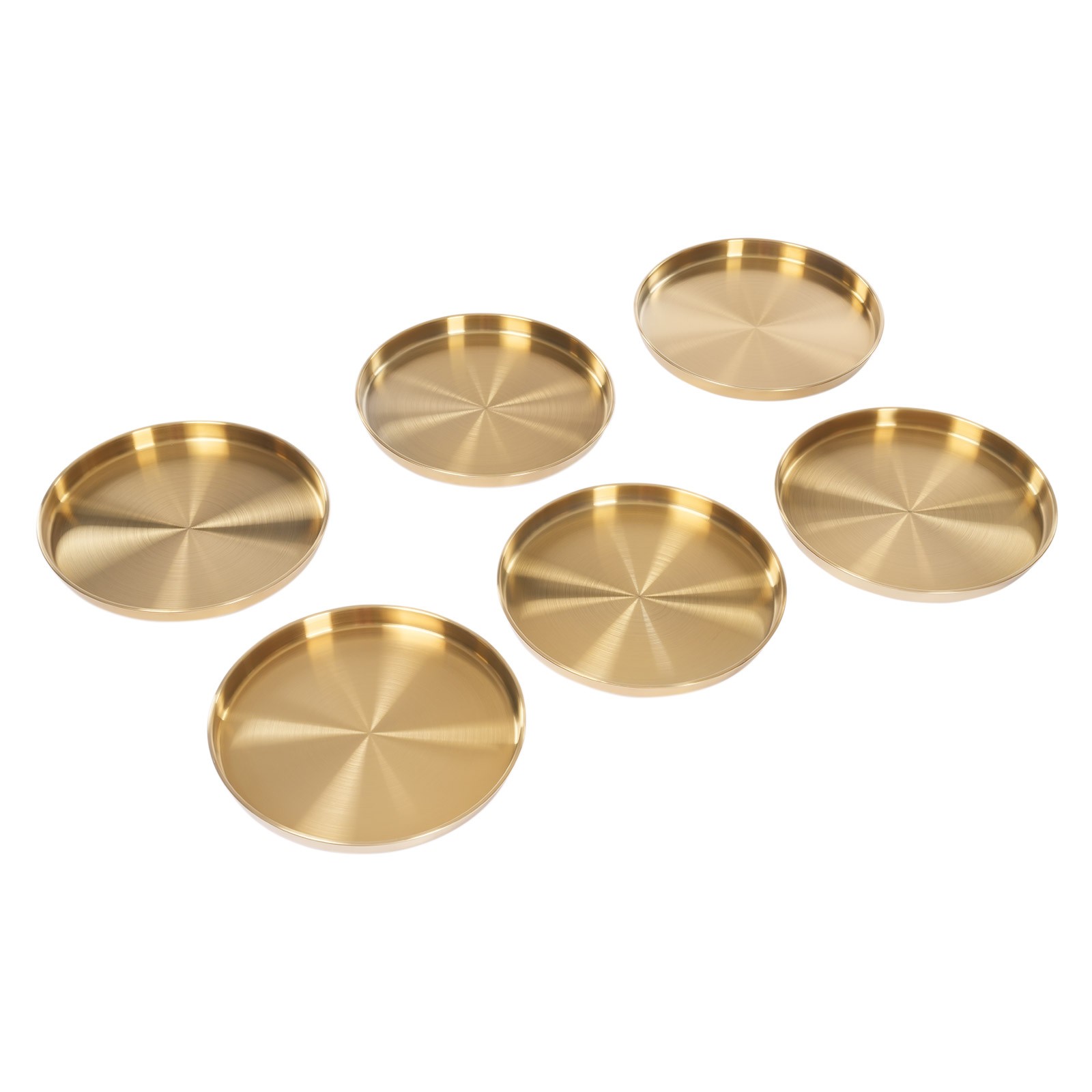 6Pcs Round Serving Trays Stainless Steel Table Tray Gold Decorative Tray