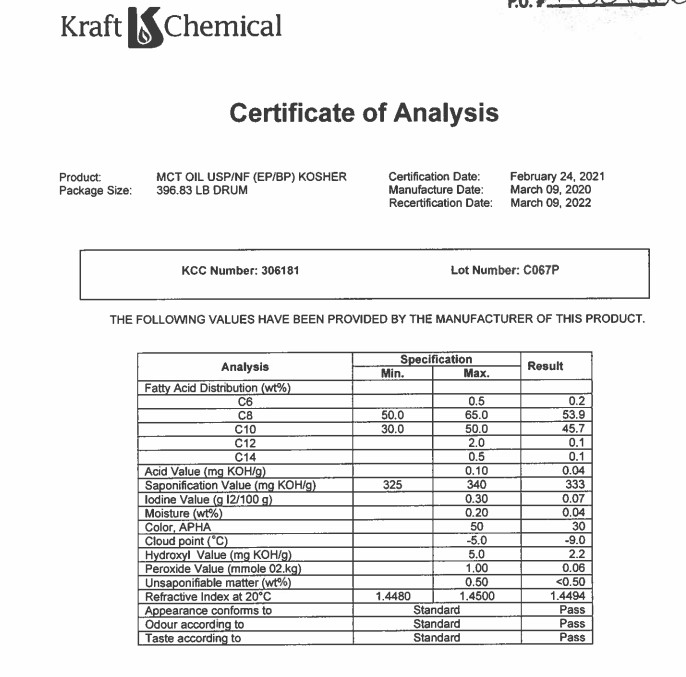 MCT Oil – C8/C10 USP/NF + Benzyl Benzoate USP/NF 50mL Glass Vial Set USA