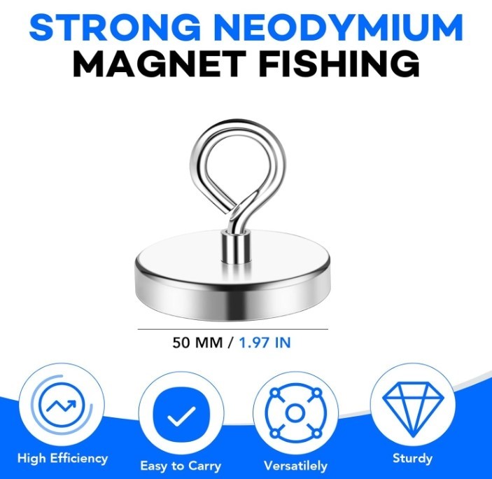 Fishing Magnets strong super neodymium Rare Earth large 300 lbs with Eyebolt 1.9