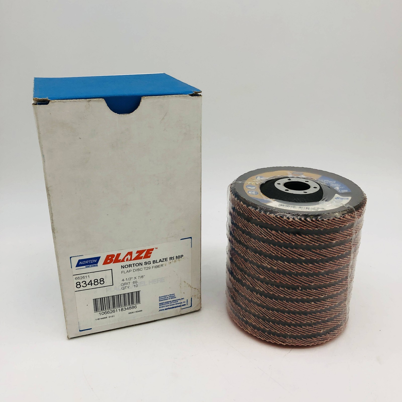 Norton 83488 Flap Disc Resin Fiber 4-1/2×7/8 Type 29 Blaze R980P 60 Grit 10/Box