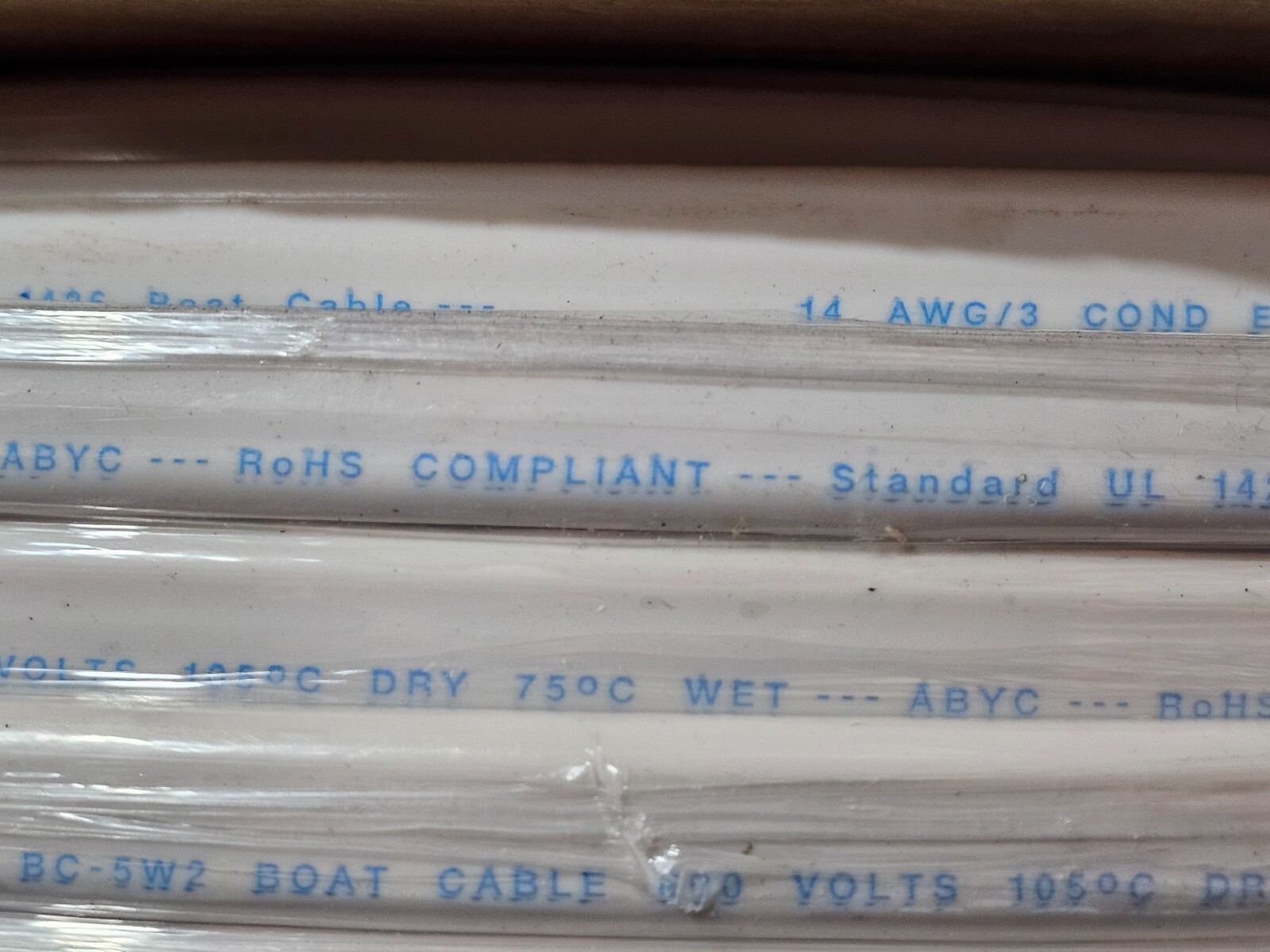 Boat Cable 500 Feet 14 AWG/3 Conductor Tinned Copper PVC Jacket BC-5W2 600V