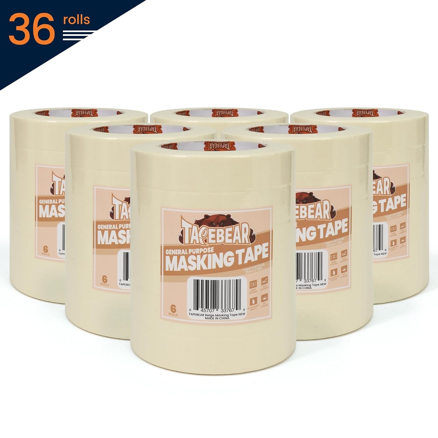 Versatile 36-Pack of 1″ x 60 Yards Beige Painters Tape for Crafts & Labels