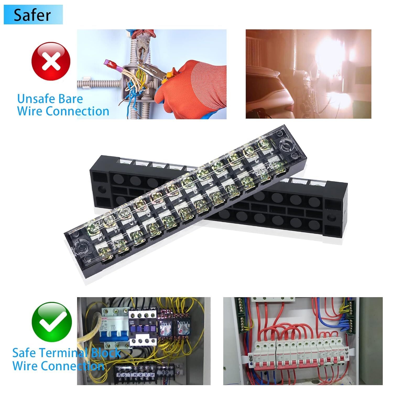 5Pcs Dual Row 12 Positions Screw Terminal Electric Barrier Strip Block 15A 600V