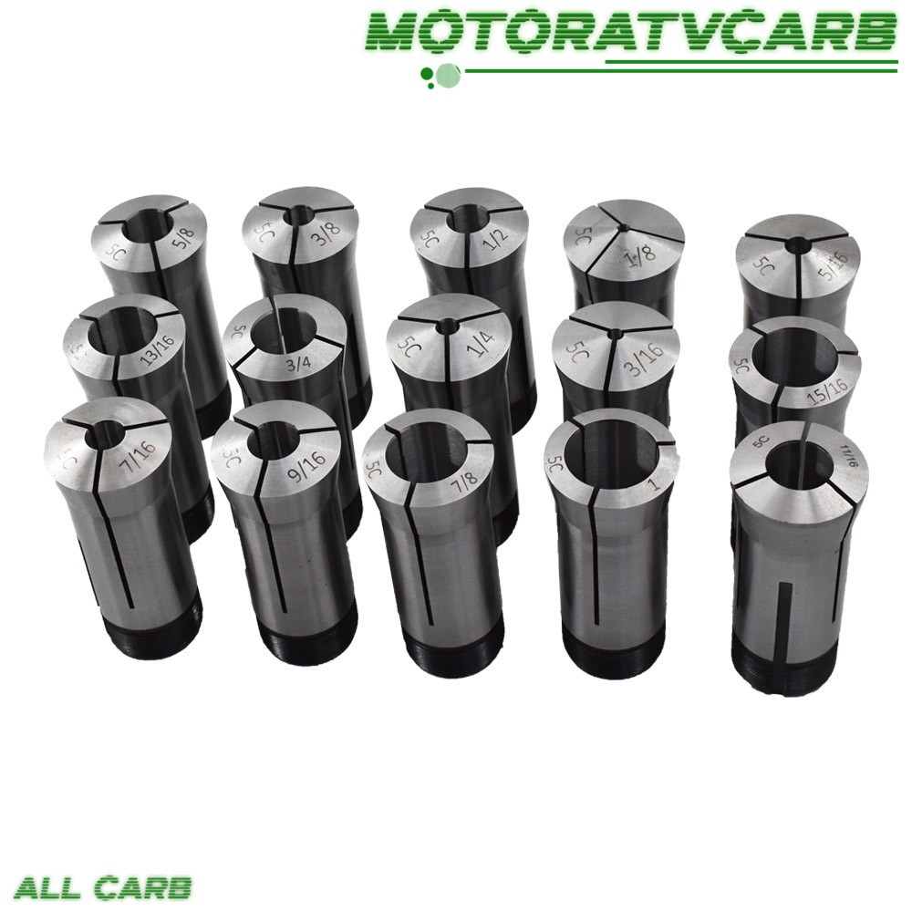 ALL-CARB 1/8″-1″ Capacity TIR 0.0005″ High Precision 5C Round Collet 15 Pack Set
