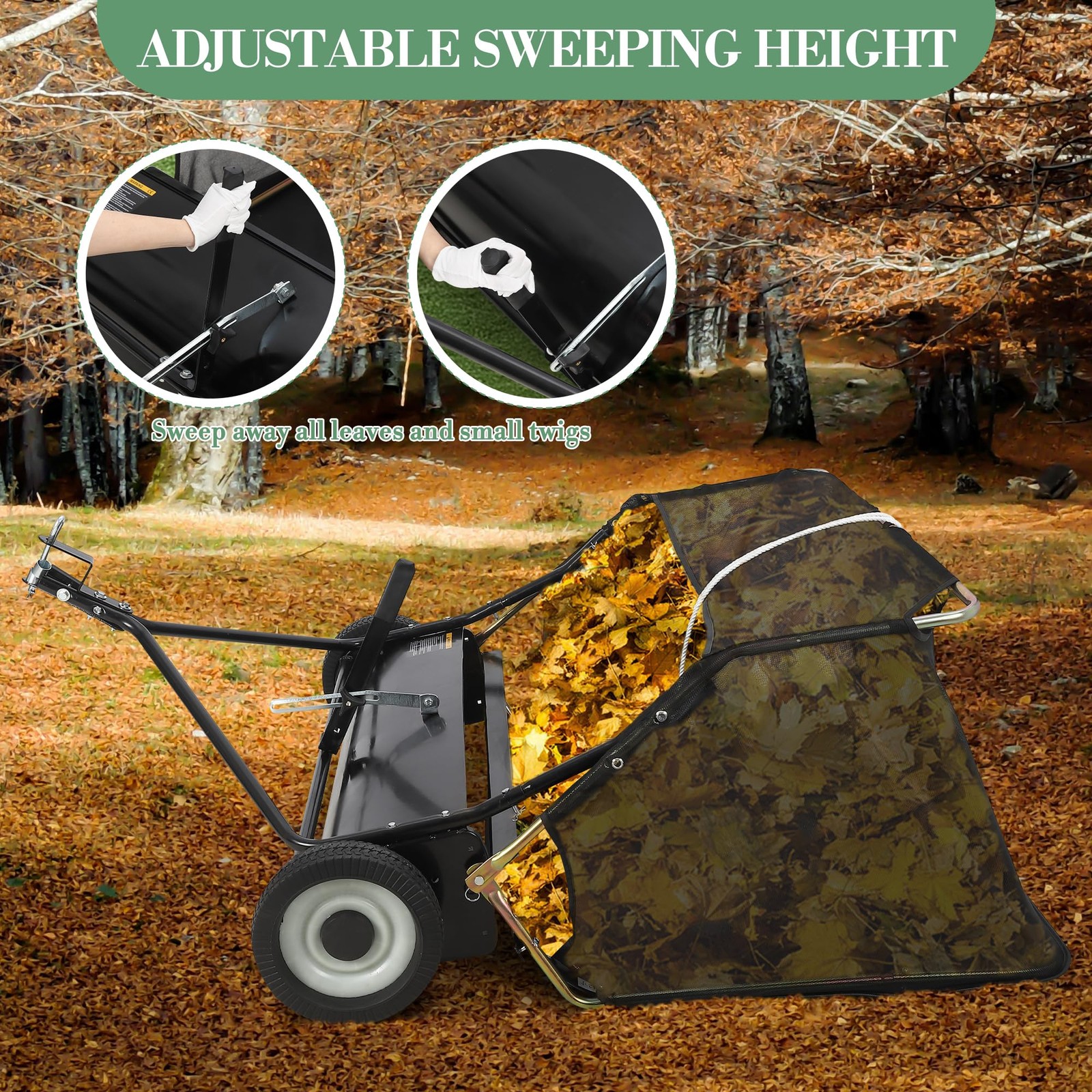 48″ Tow Behind Lawn Sweeper Leaf Collector Sweeper for Lawn Grass Sweeper Hopper